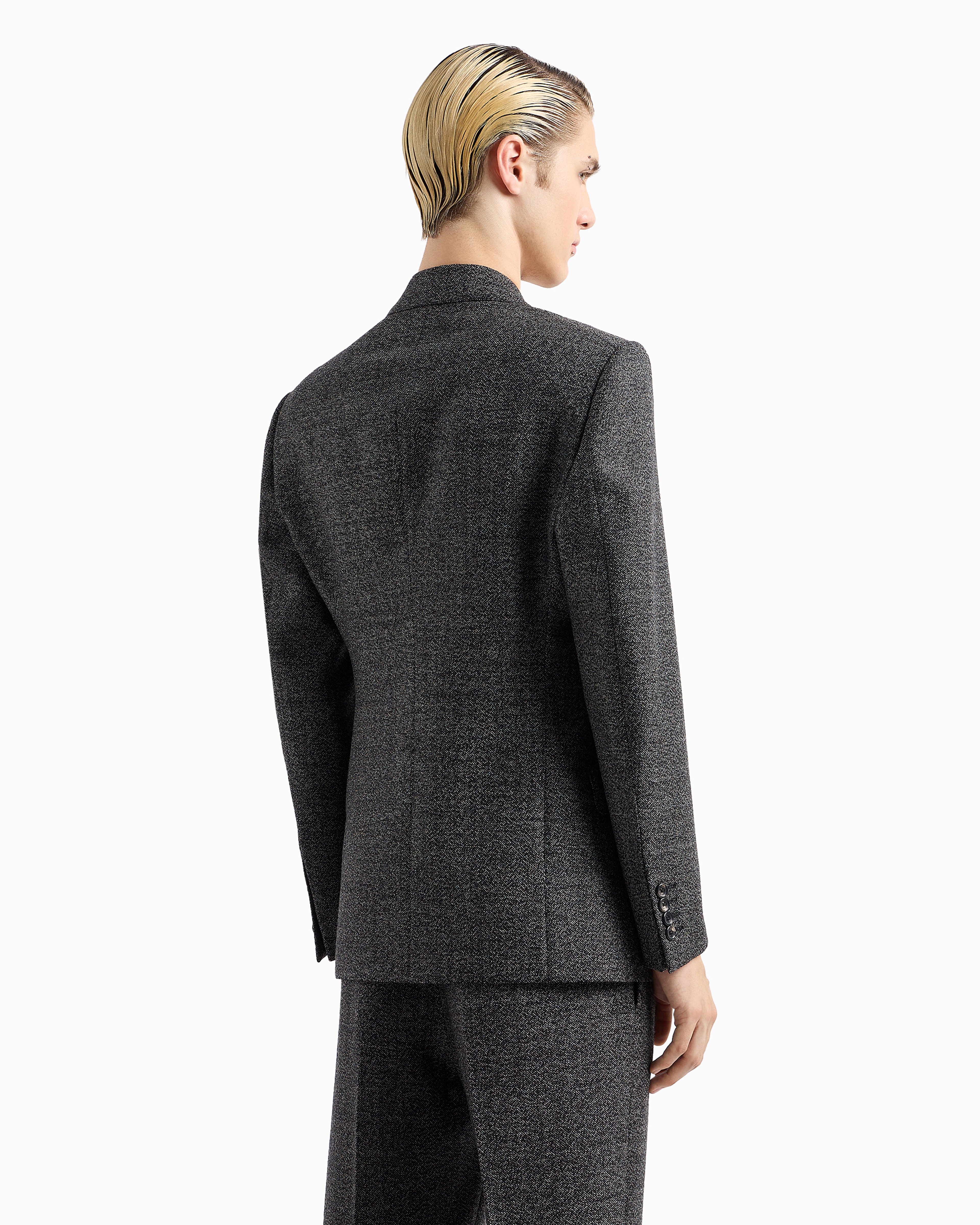 Shop Emporio Armani Double-breasted Jacket In Compact Mouliné Wool Grisaille