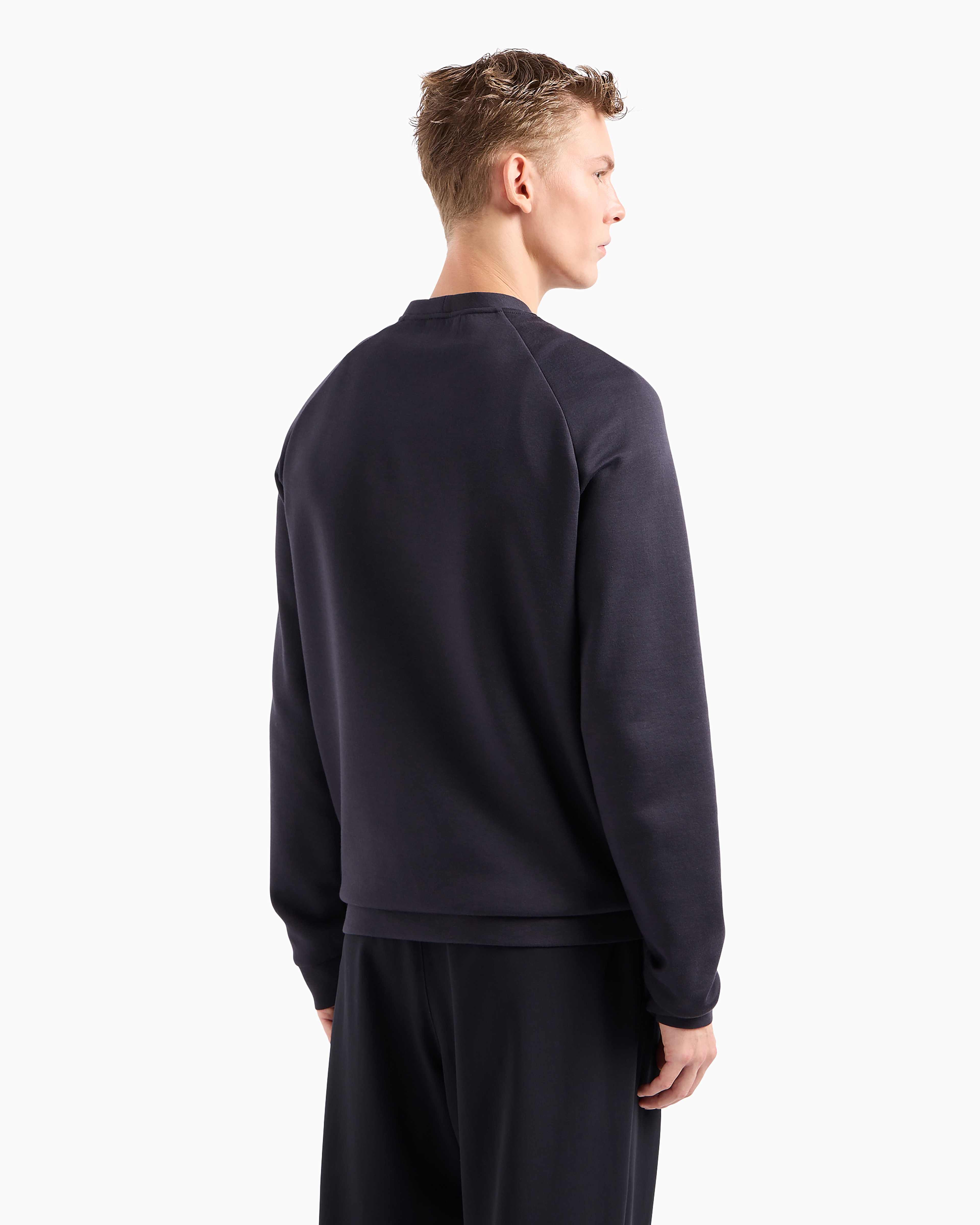 Shop Giorgio Armani Borgonuovo 11 Sweatshirt In Cotton Double Jersey In Navy Blue