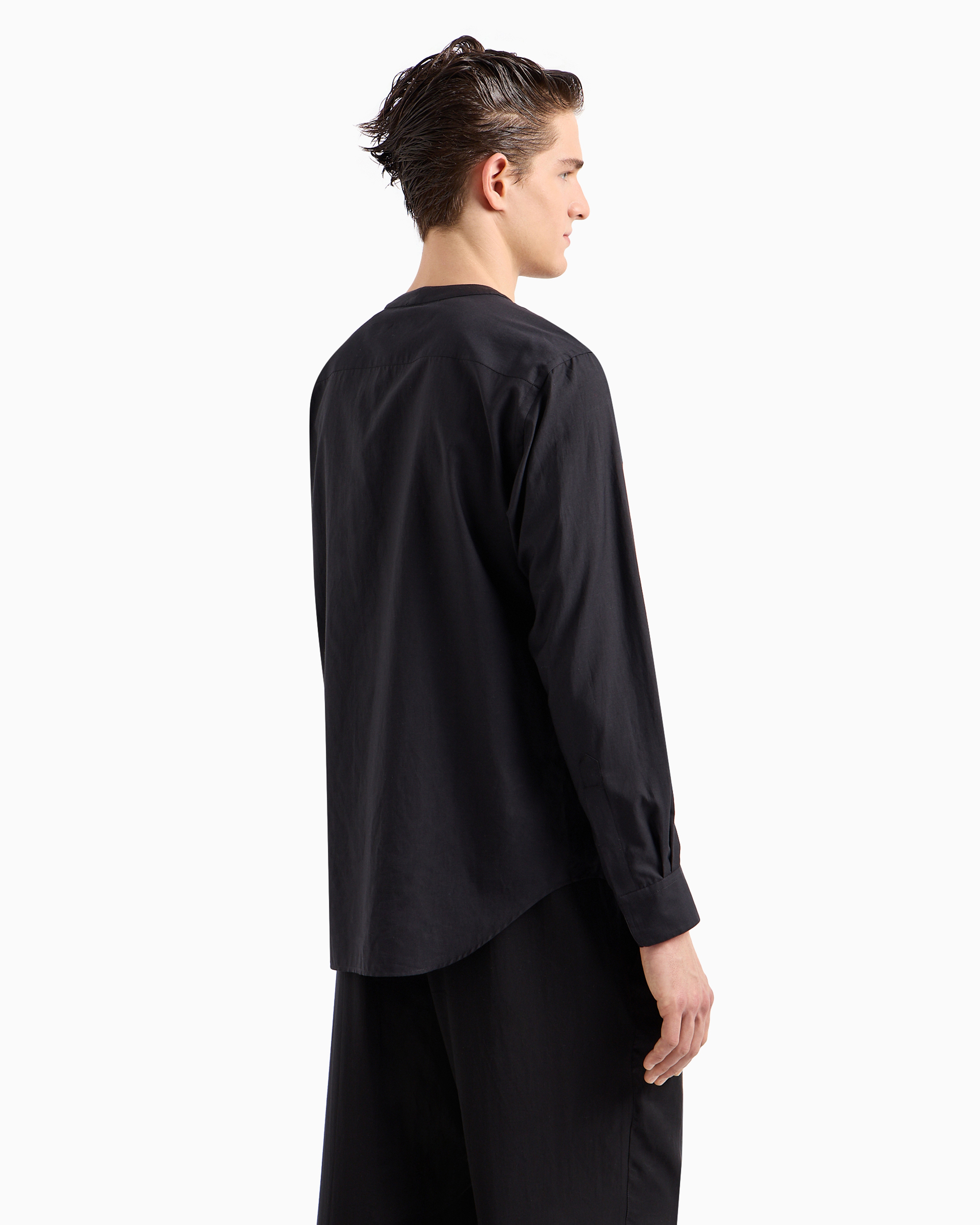 Giorgio Armani Official Store Asv V-neck Shirt In Cotton And Silk In Black