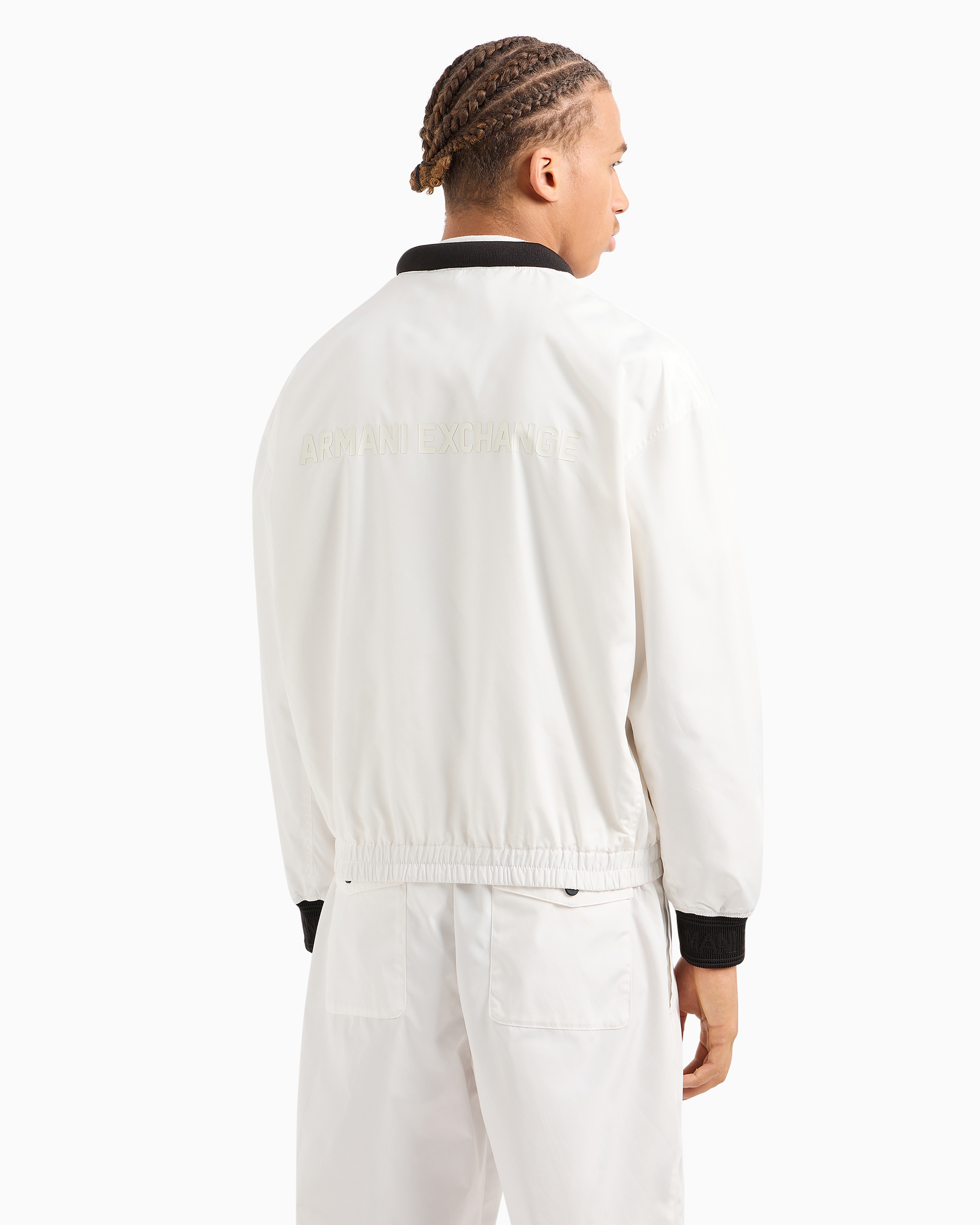 Shop Armani Exchange Bomber Jacket In Technical Fabric With Tone-on-tone Logo In White