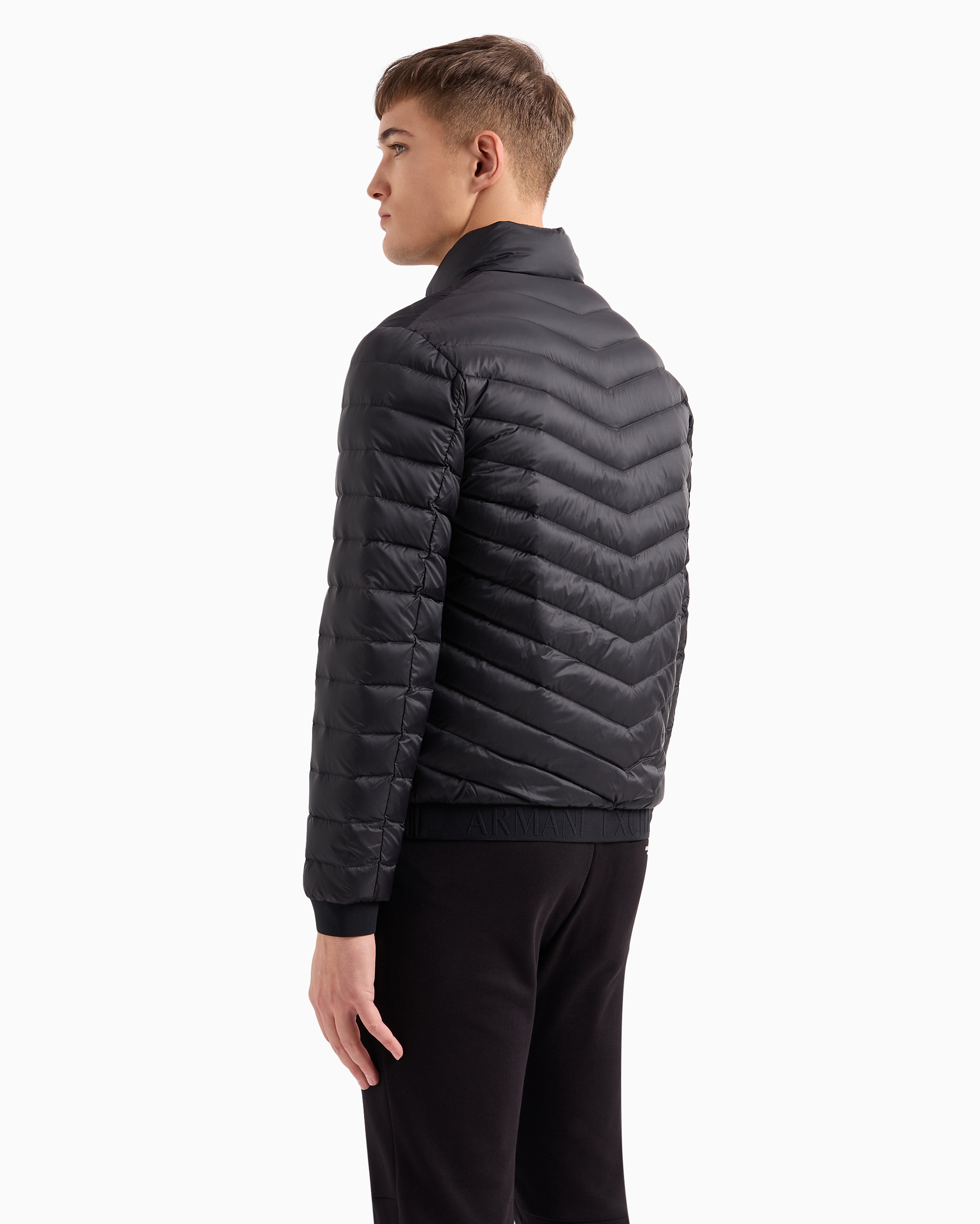 Armani Exchange Padded High-neck Zipped Jacket In Black