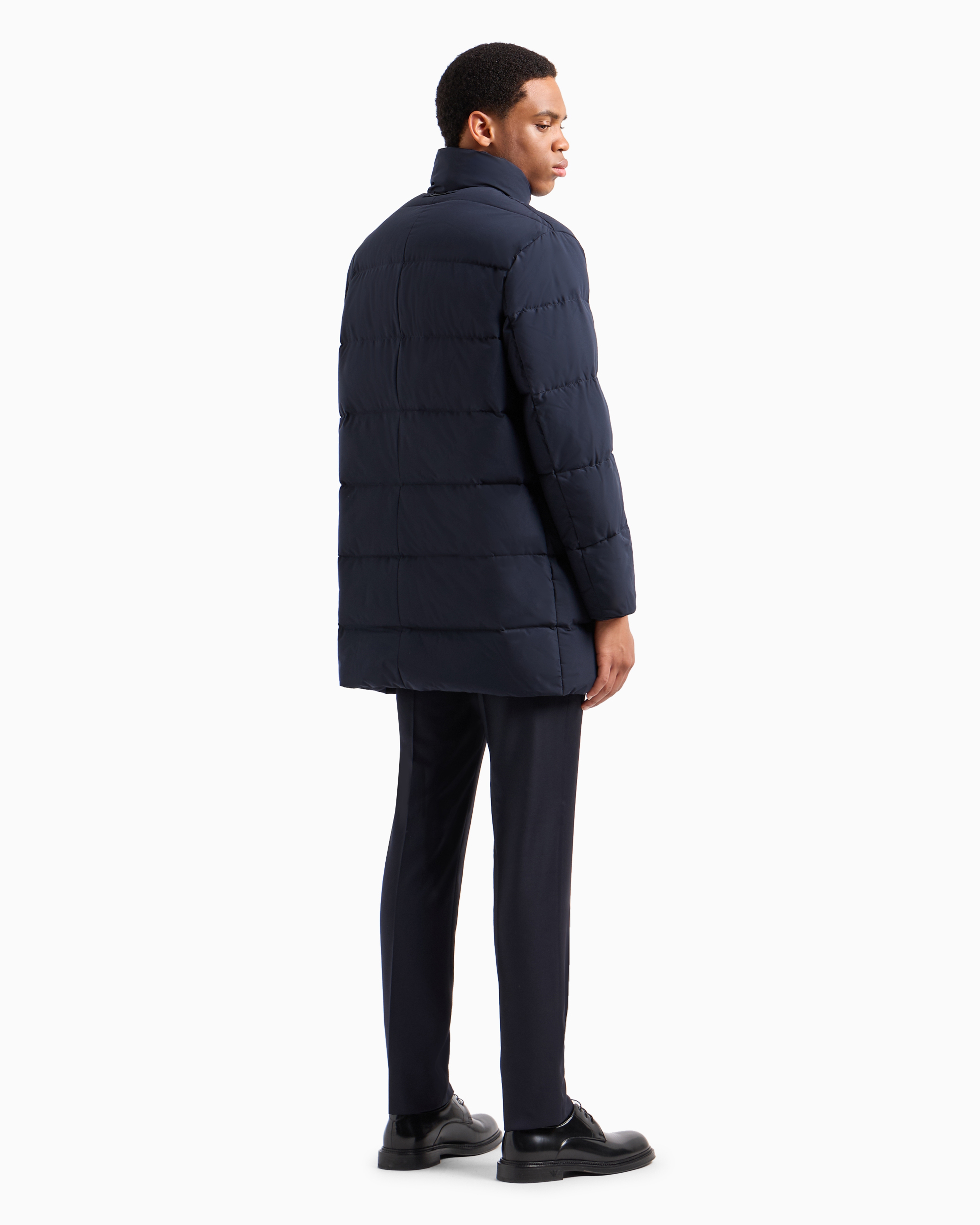 Emporio Armani Oversized, Quilted Nylon, Full-zip Puffer Jacket In Navy Blue