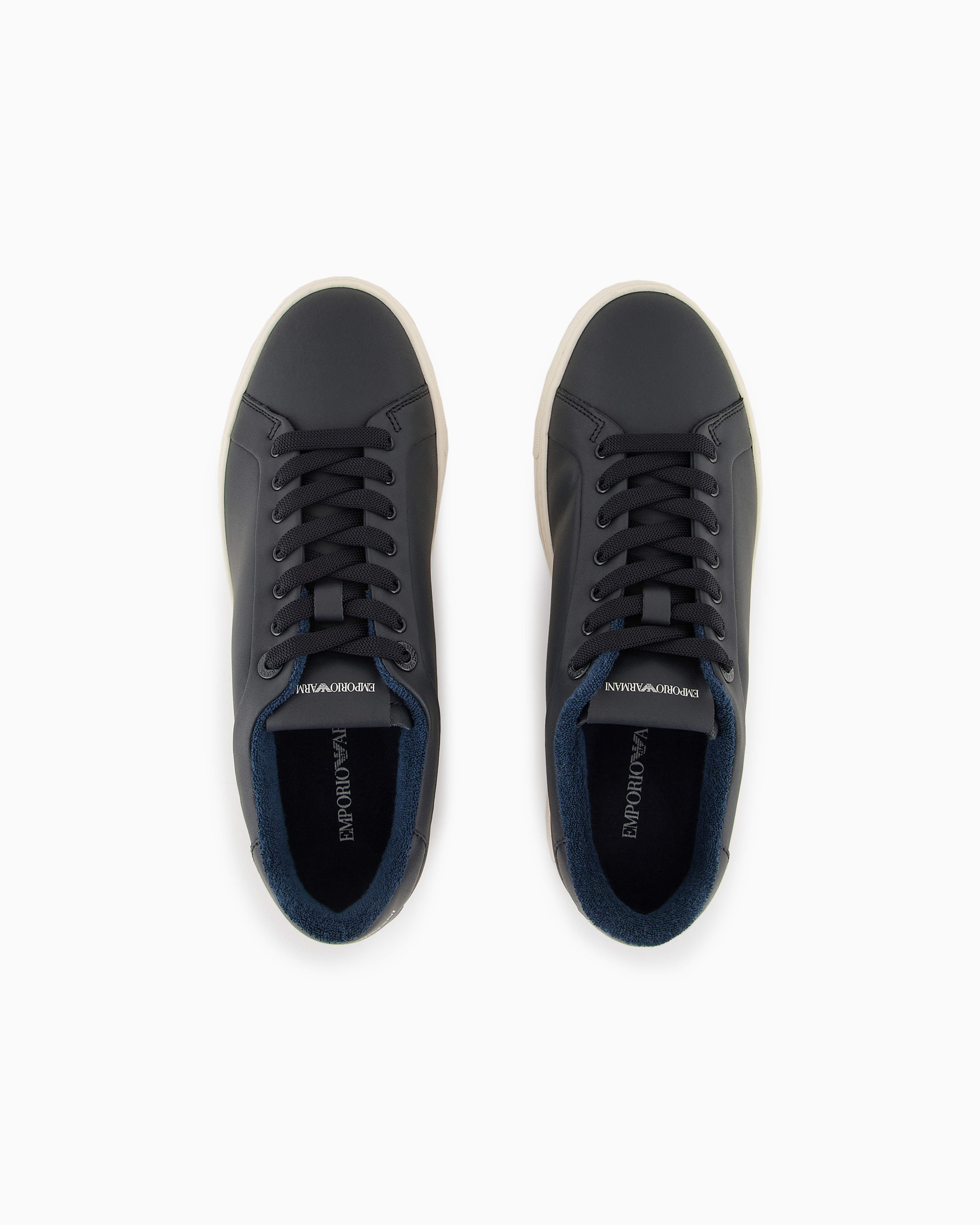 Shop Emporio Armani Supple Leather Sneakers In Navy Blue