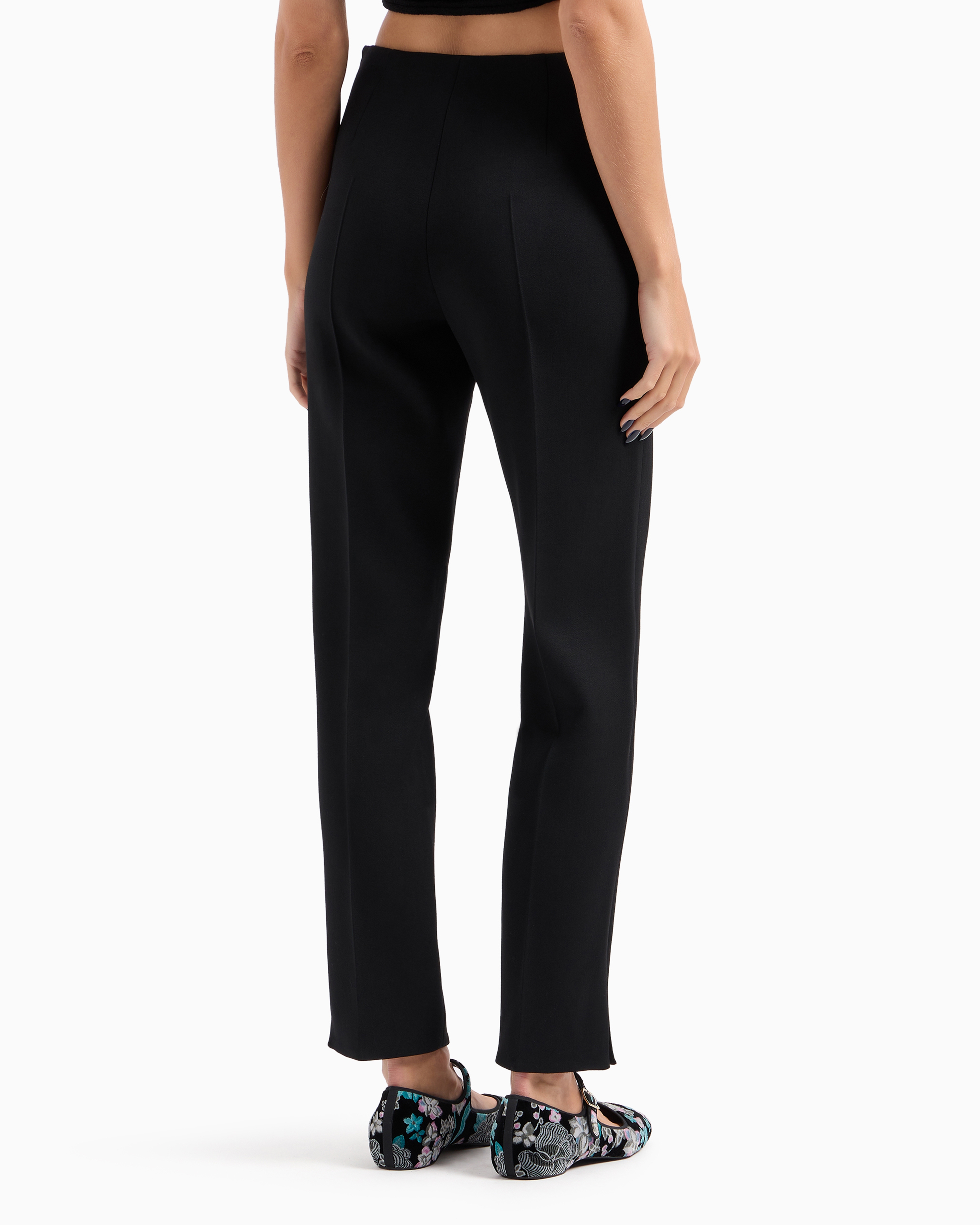 Giorgio Armani Official Store Straight Trousers In Stretch Virgin Wool In Black
