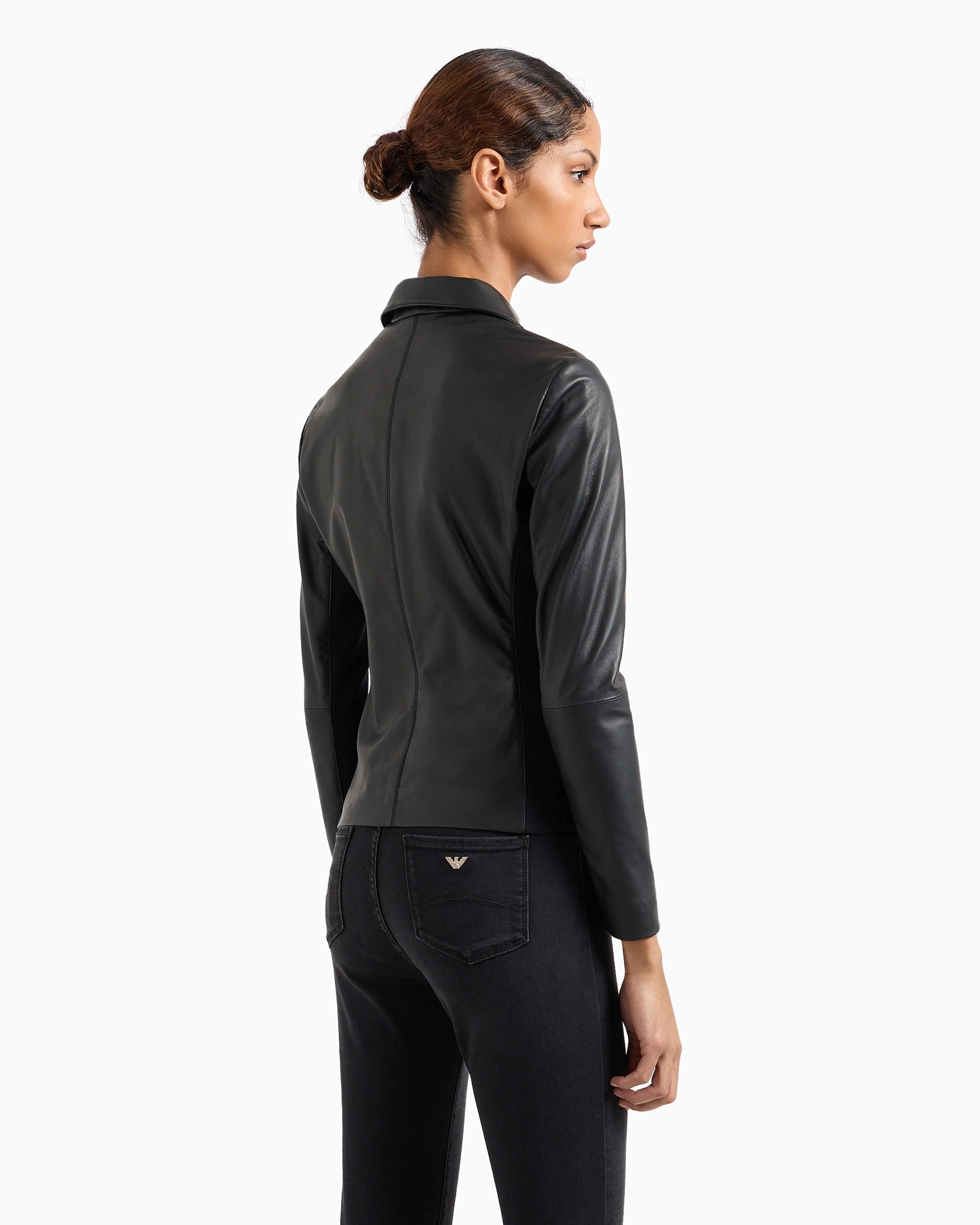 Emporio Armani Nappa-lambskin Jacket With Jersey Inserts In Black