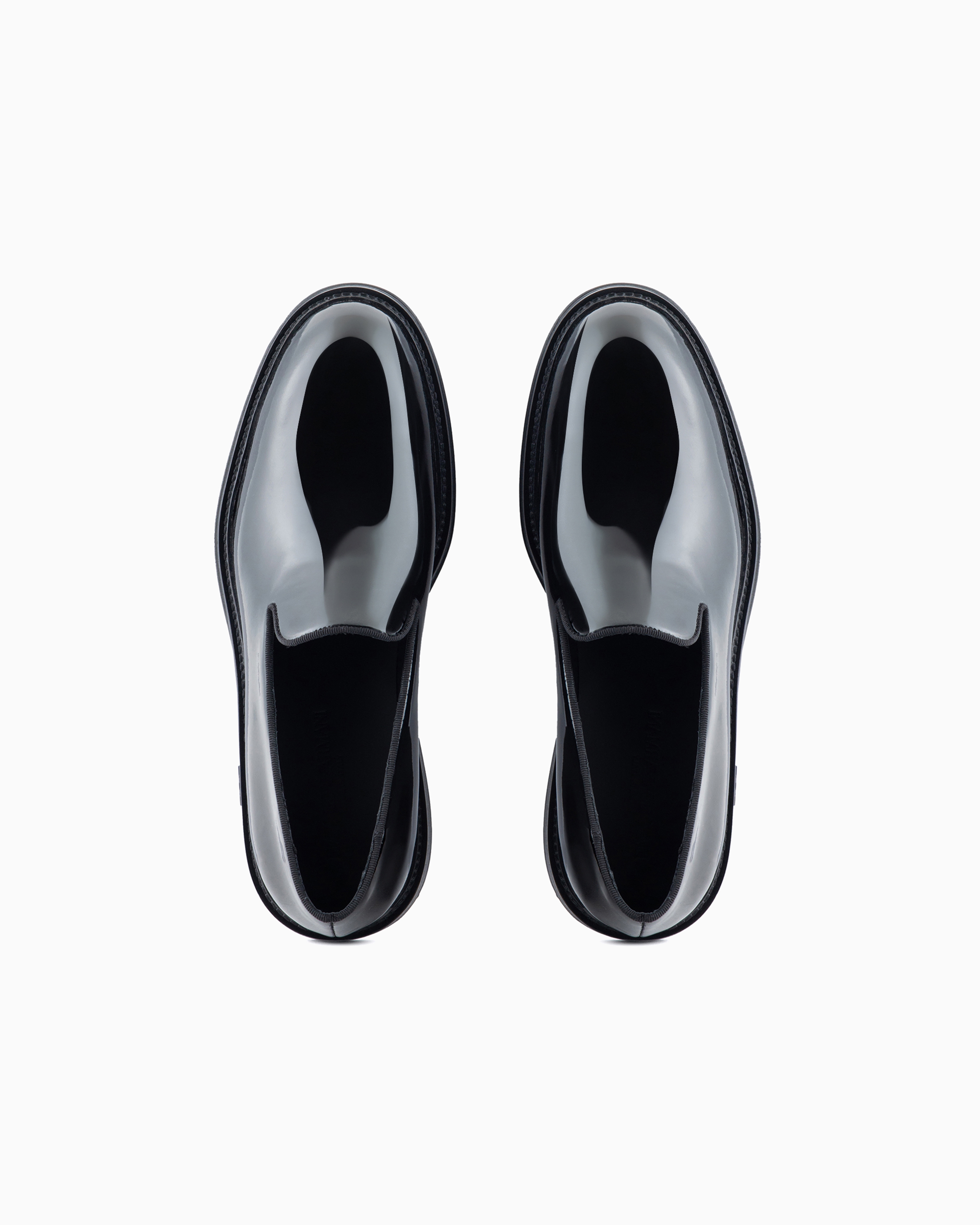 Shop Emporio Armani Patent-leather Slipper Loafers In Black