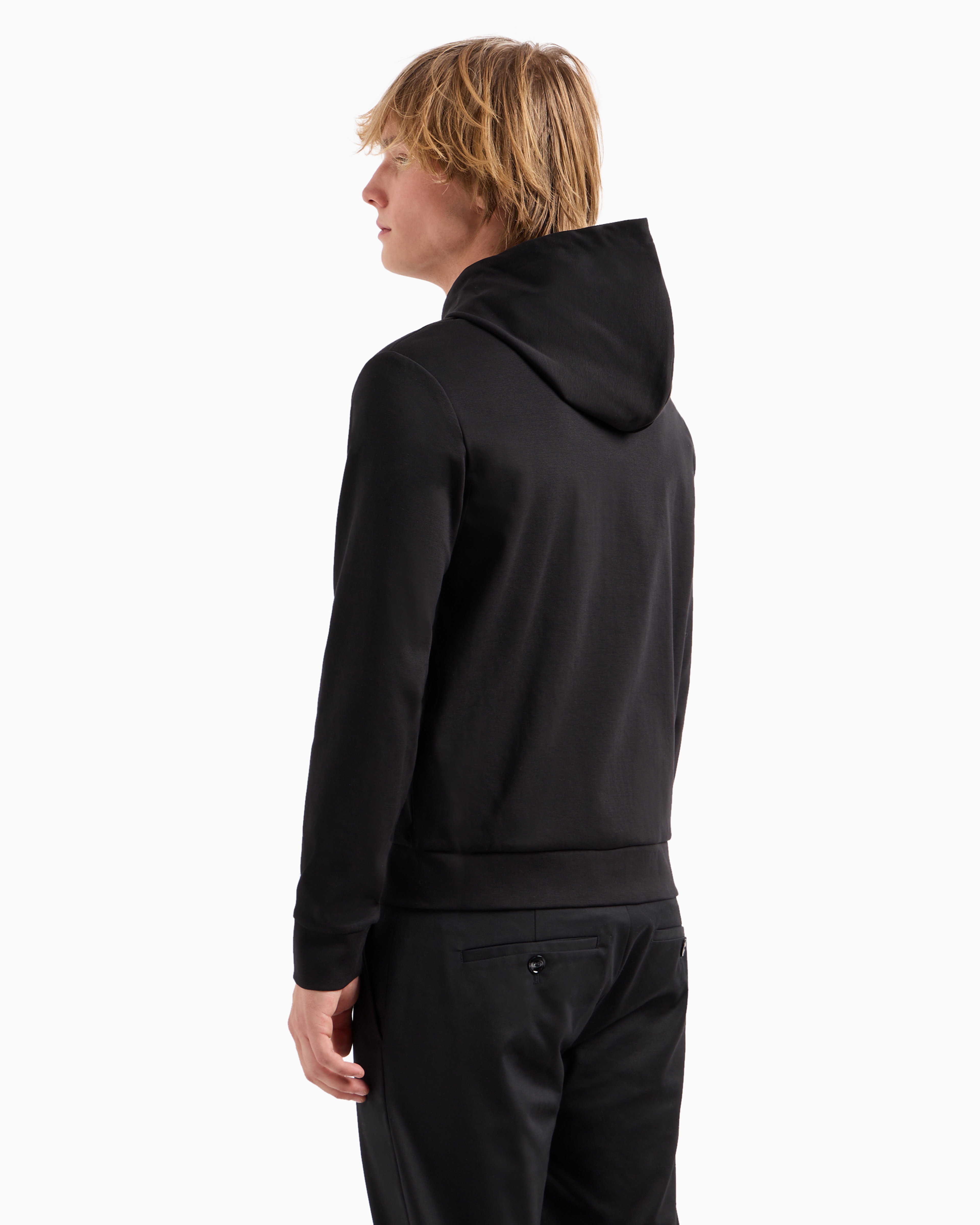 EMPORIO ARMANI HOODED, ZIPPED, PONTE-DI-ROMA SWEATSHIRT 