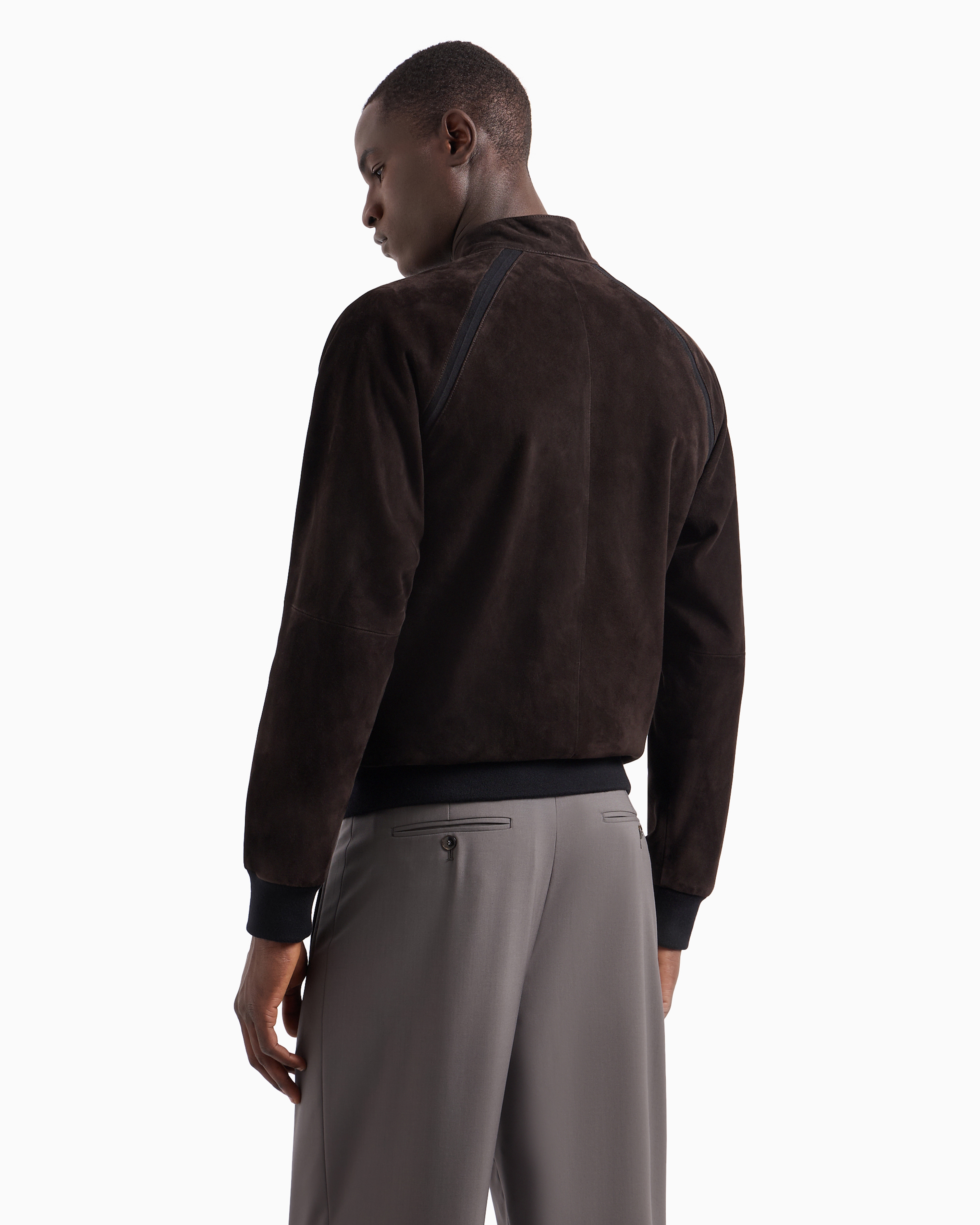 Giorgio Armani Official Store Lambskin Suede Zipped Blouson In Brown