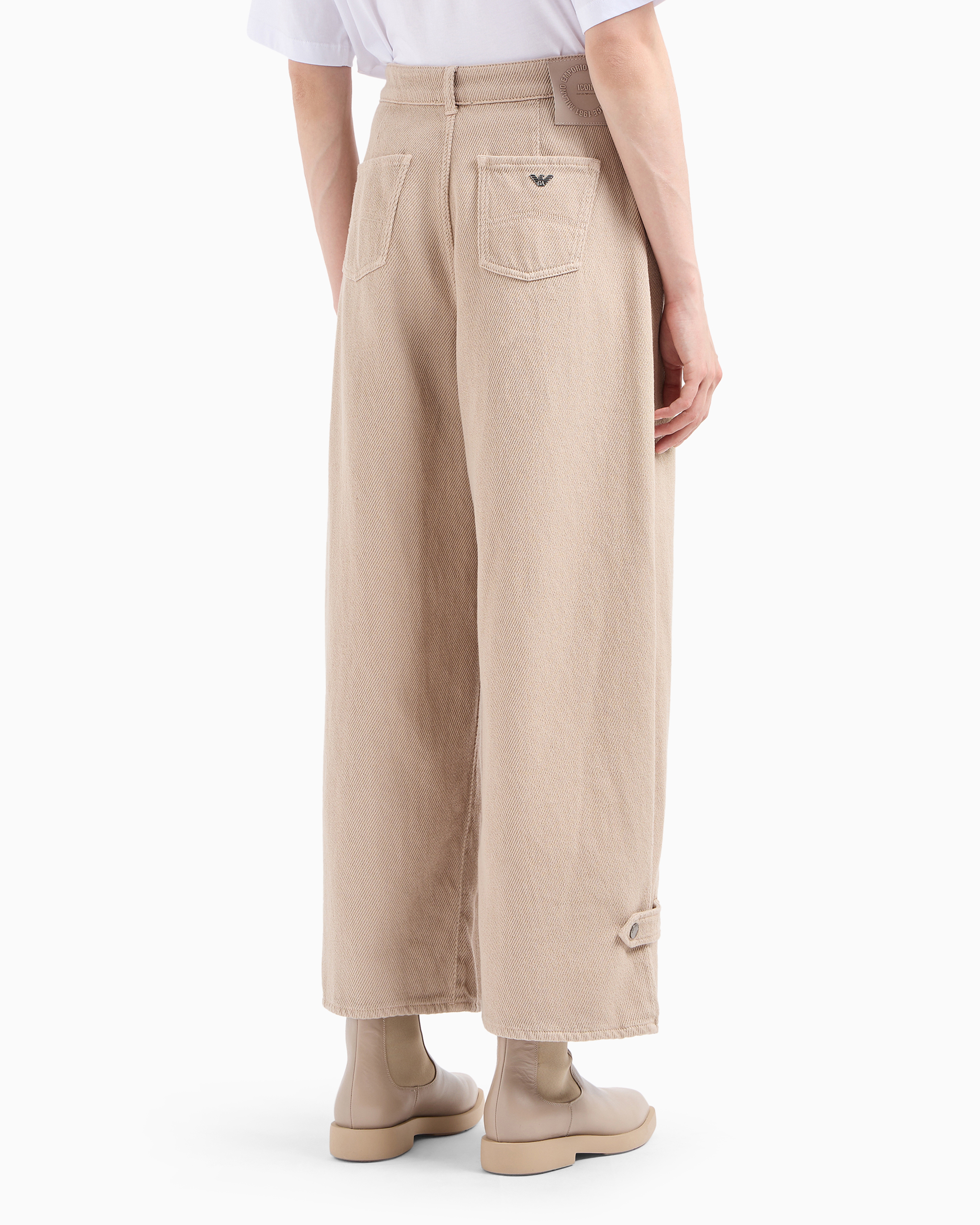 Emporio Armani Official Store Icon High-waisted Drill Jeans With A Wide Leg And Pleats In Beige