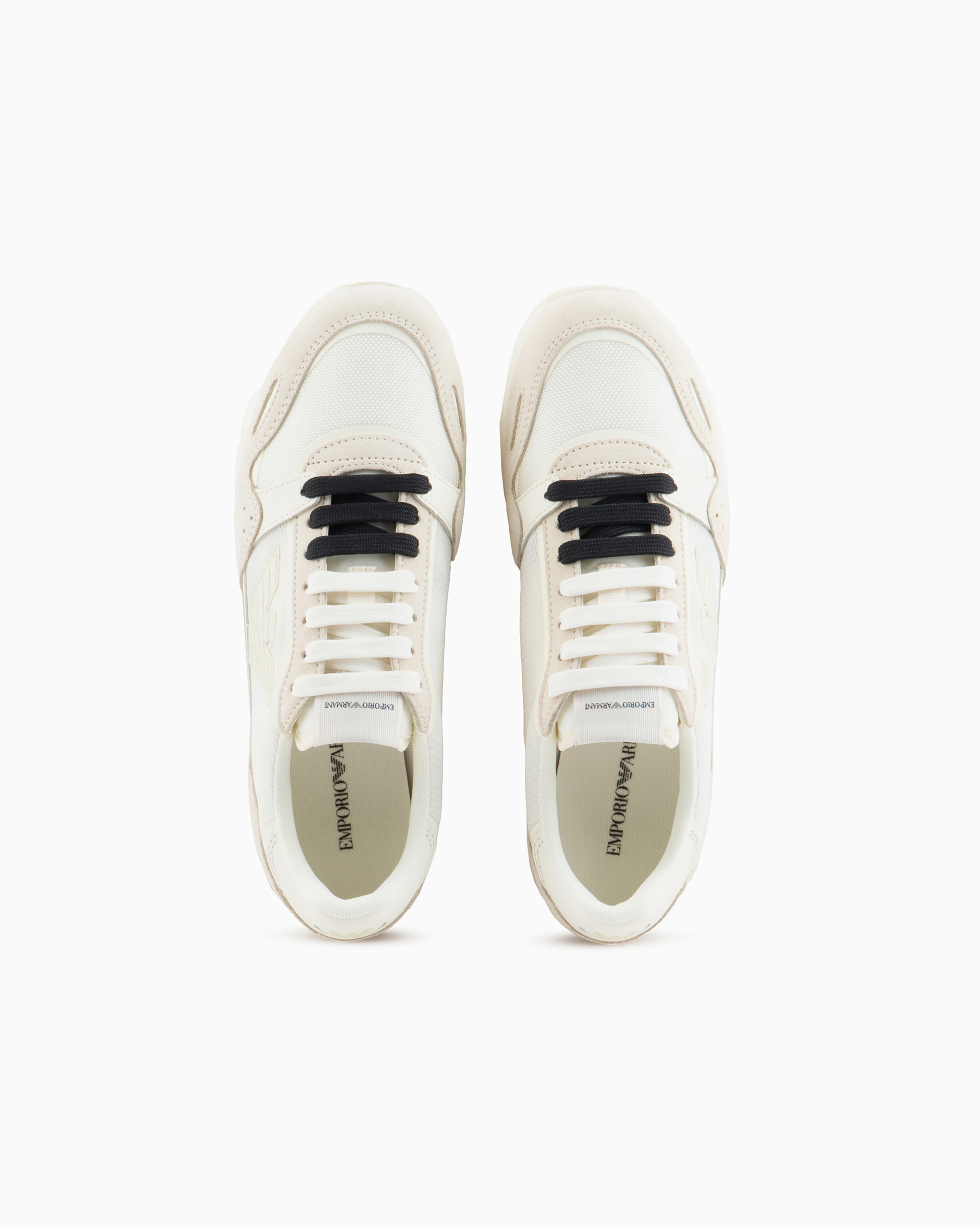 Emporio Armani Official Store Mesh Sneakers With Suede Details And Eagle Patch In Avorio