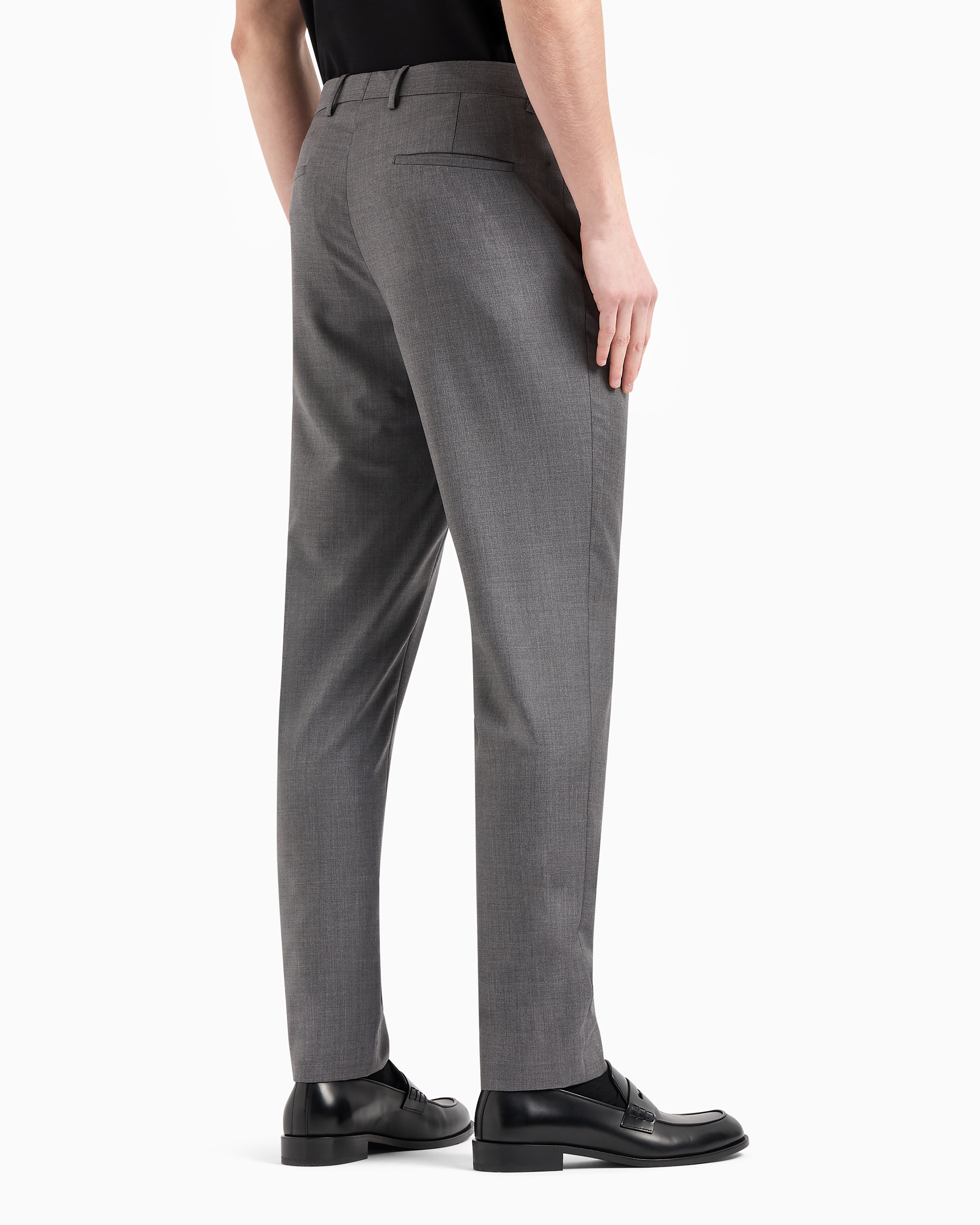 Giorgio Armani Official Store Flat-front Trousers In Wool And Cashmere Gabardine In Gray