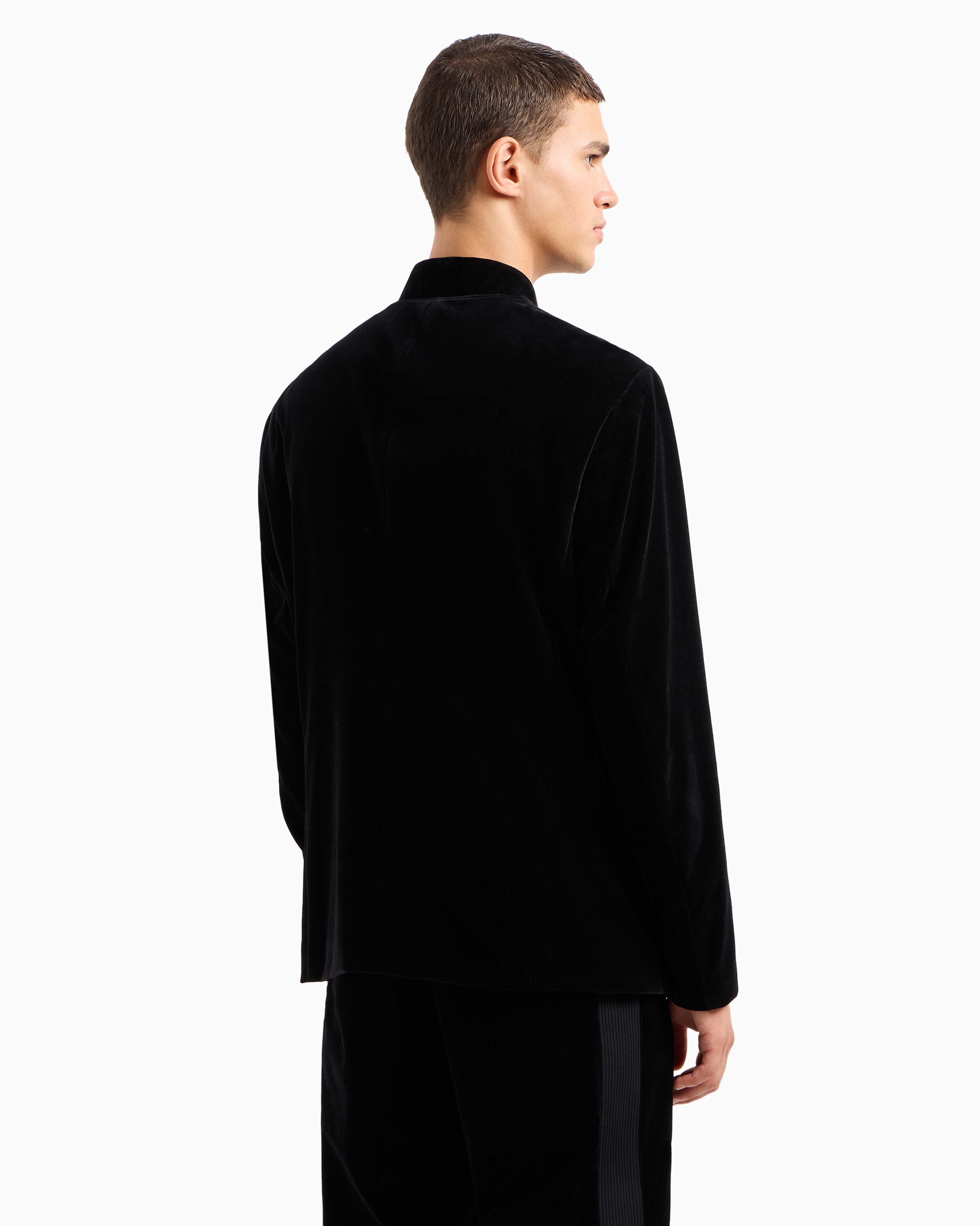 Shop Armani Exchange Single-breasted Velvet Jacket In Black