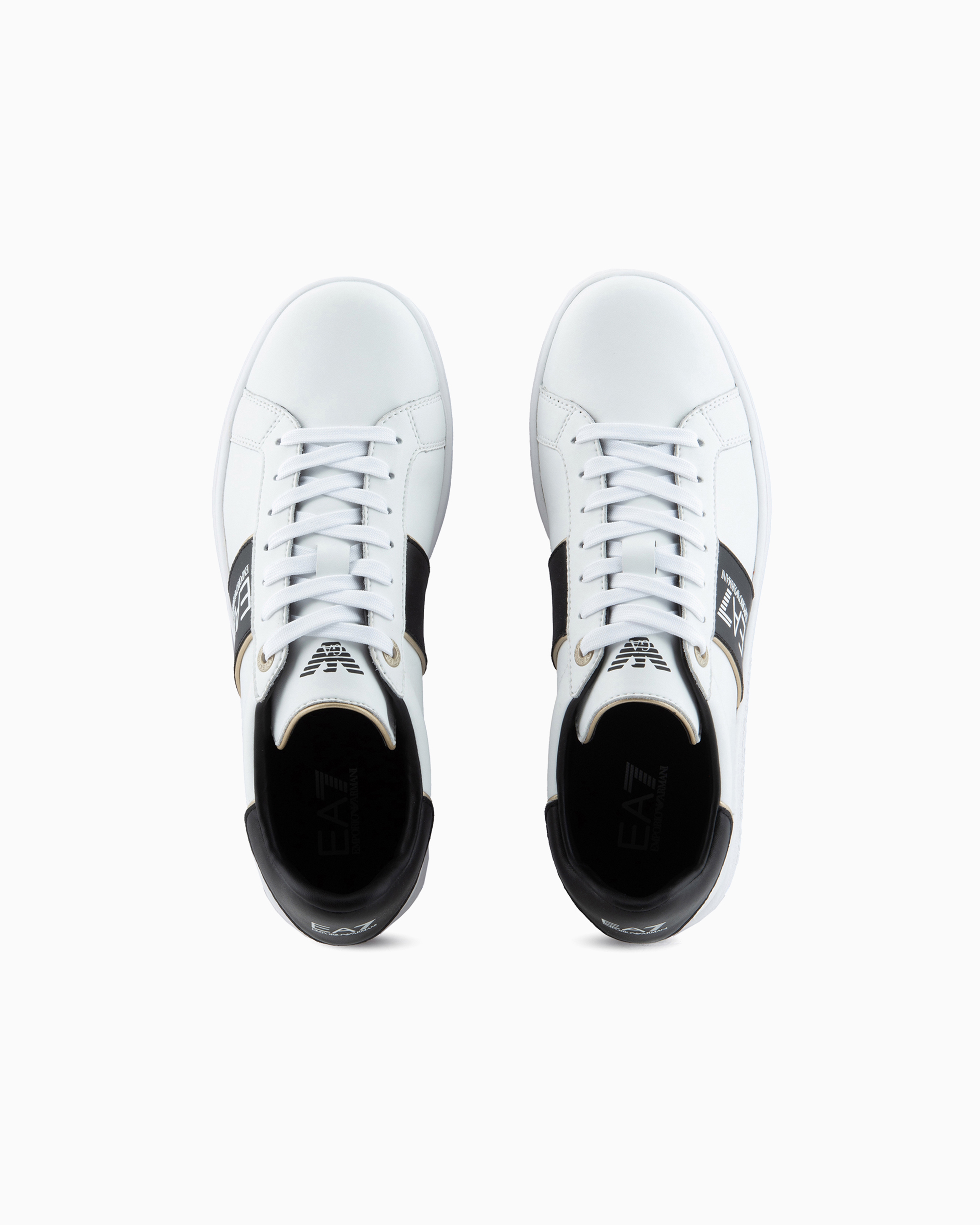 Ea7 Perforated Logo-stripe Low-top Sneakers In Bianco E Nero