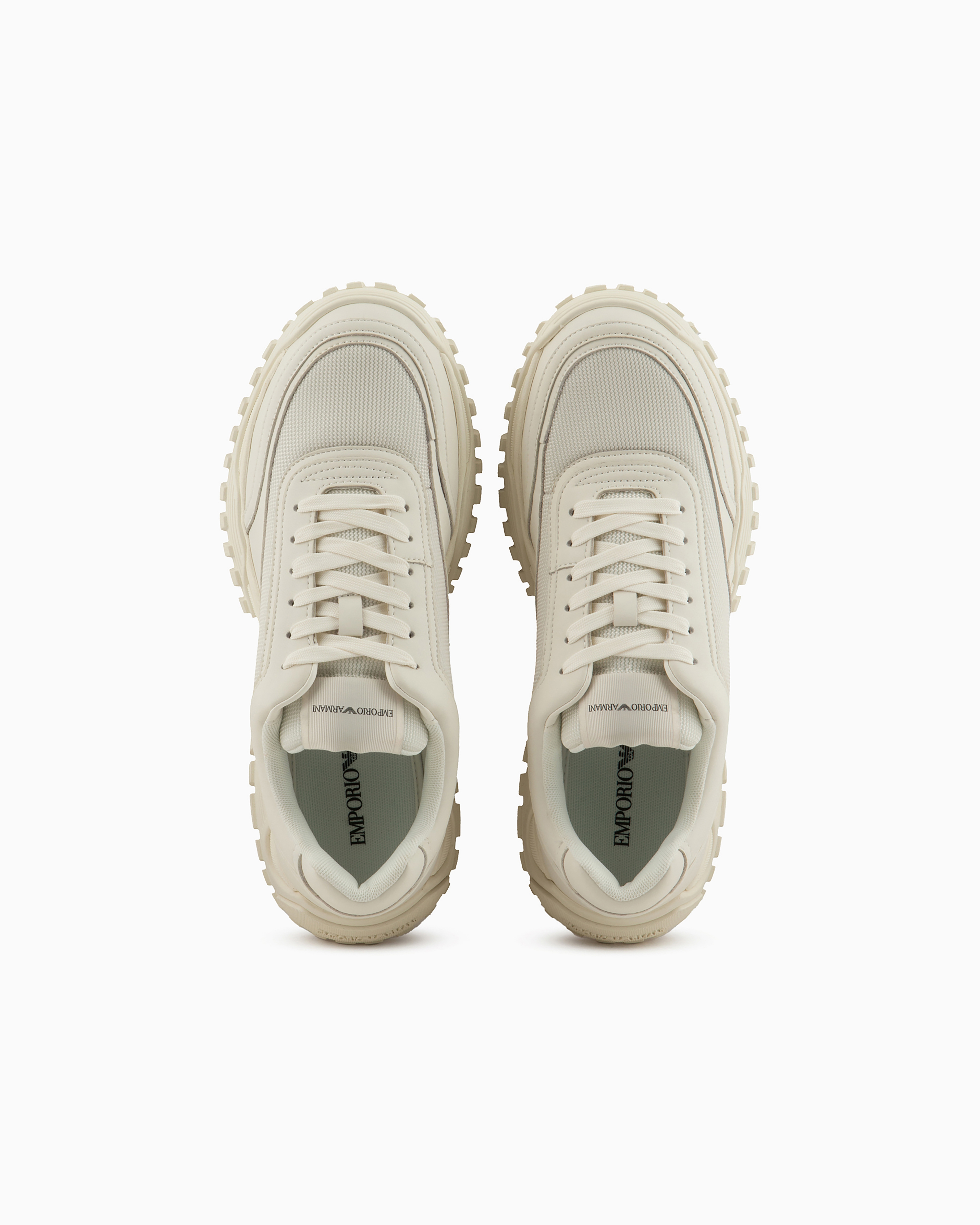 EMPORIO ARMANI MATCHING MESH AND LEATHER SNEAKERS 