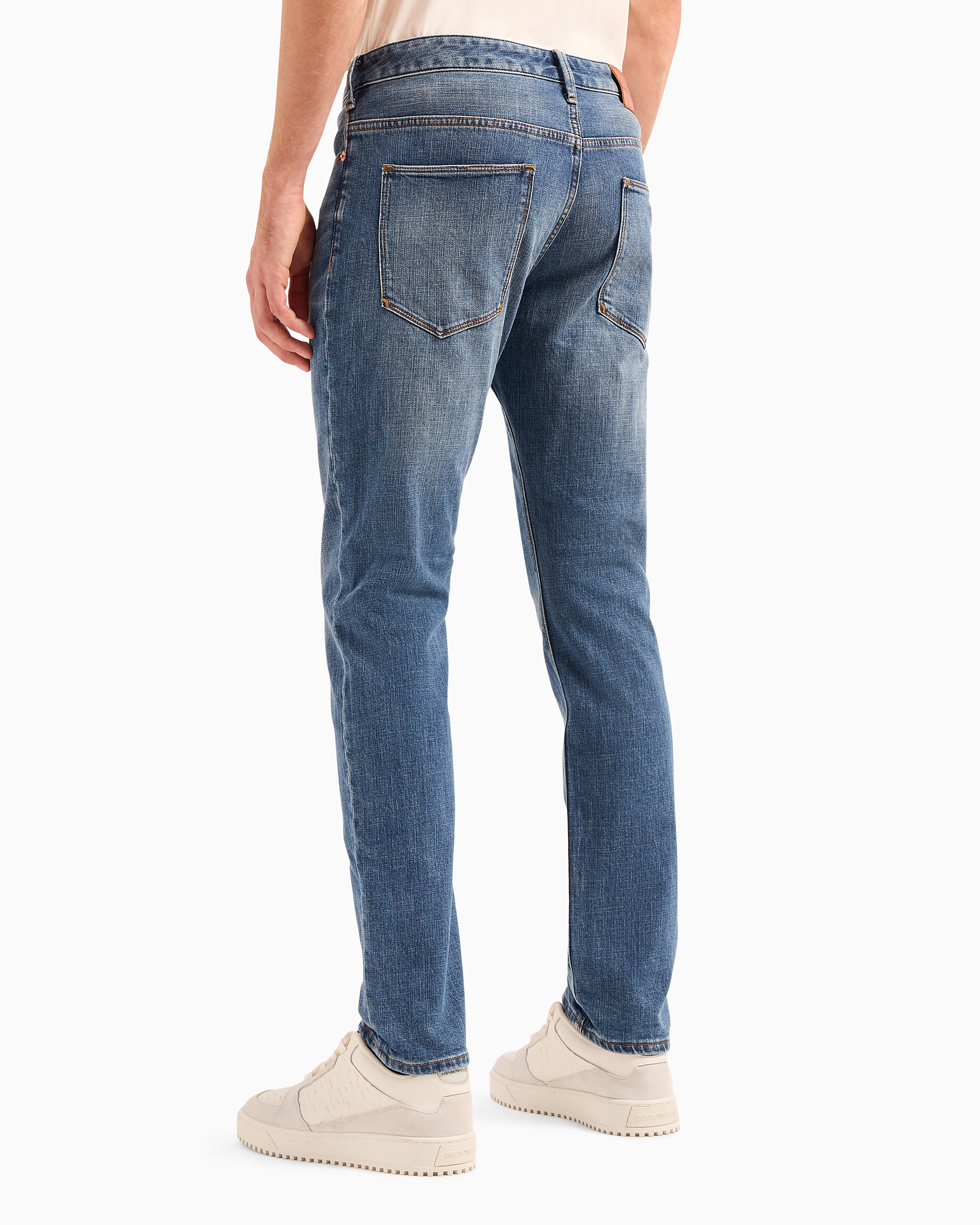 Emporio Armani J06 Slim-fit, Bleached-effect Comfort-denim Jeans In Blue