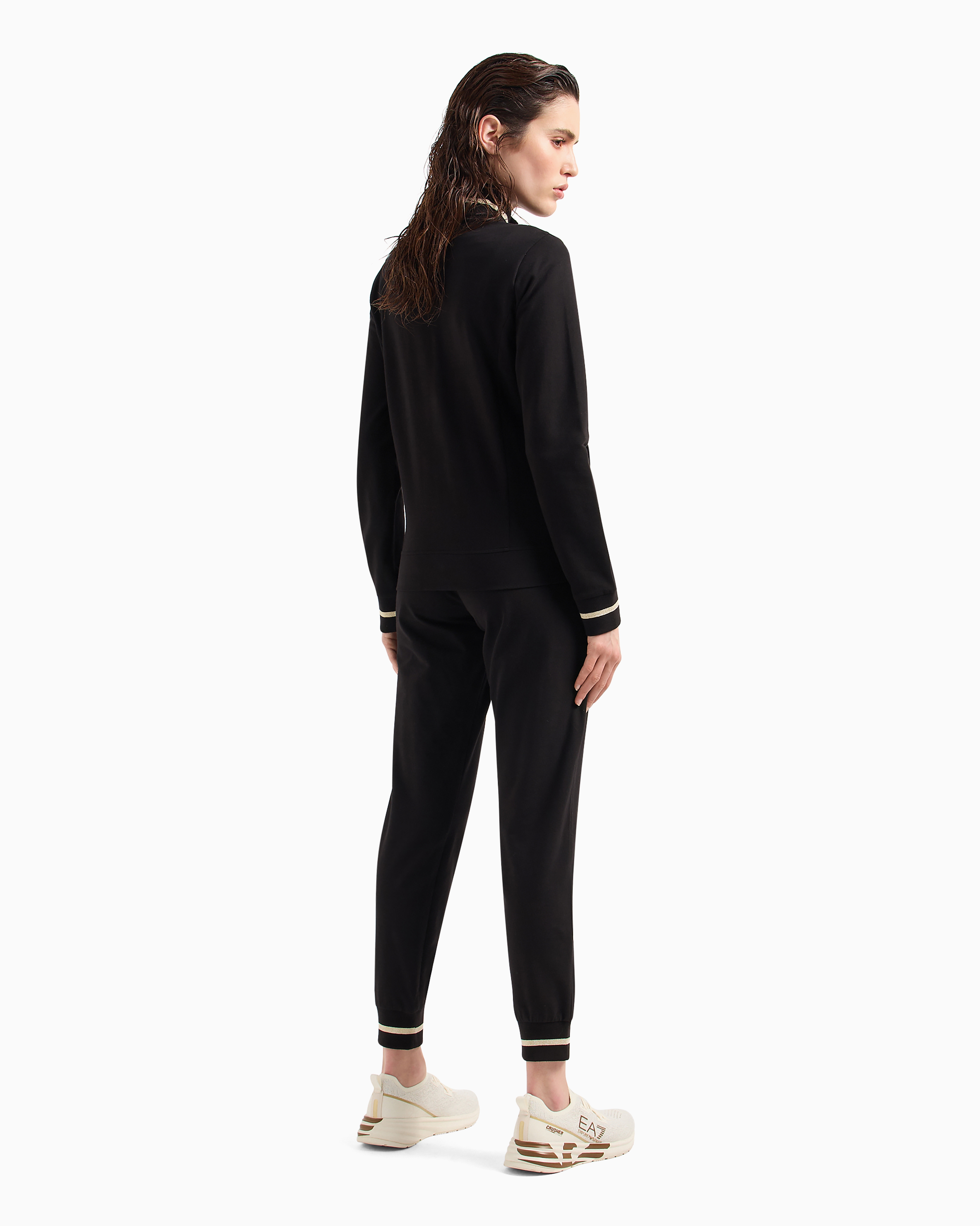 Shop Ea7 Core Lady Stretch-cotton Tracksuit In Black