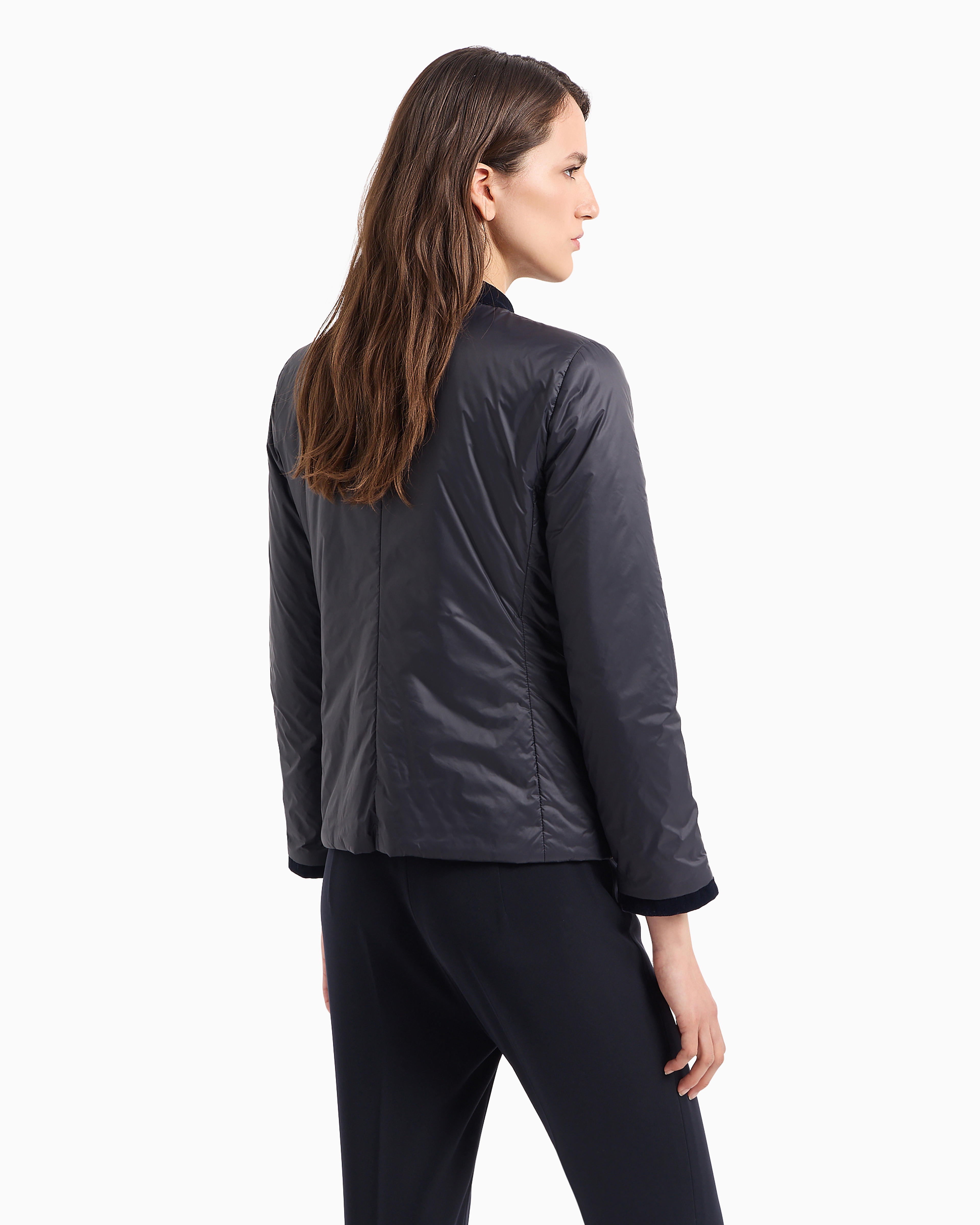 Emporio Armani Nylon Reversible Guru-collared Jacket In Navy Blue