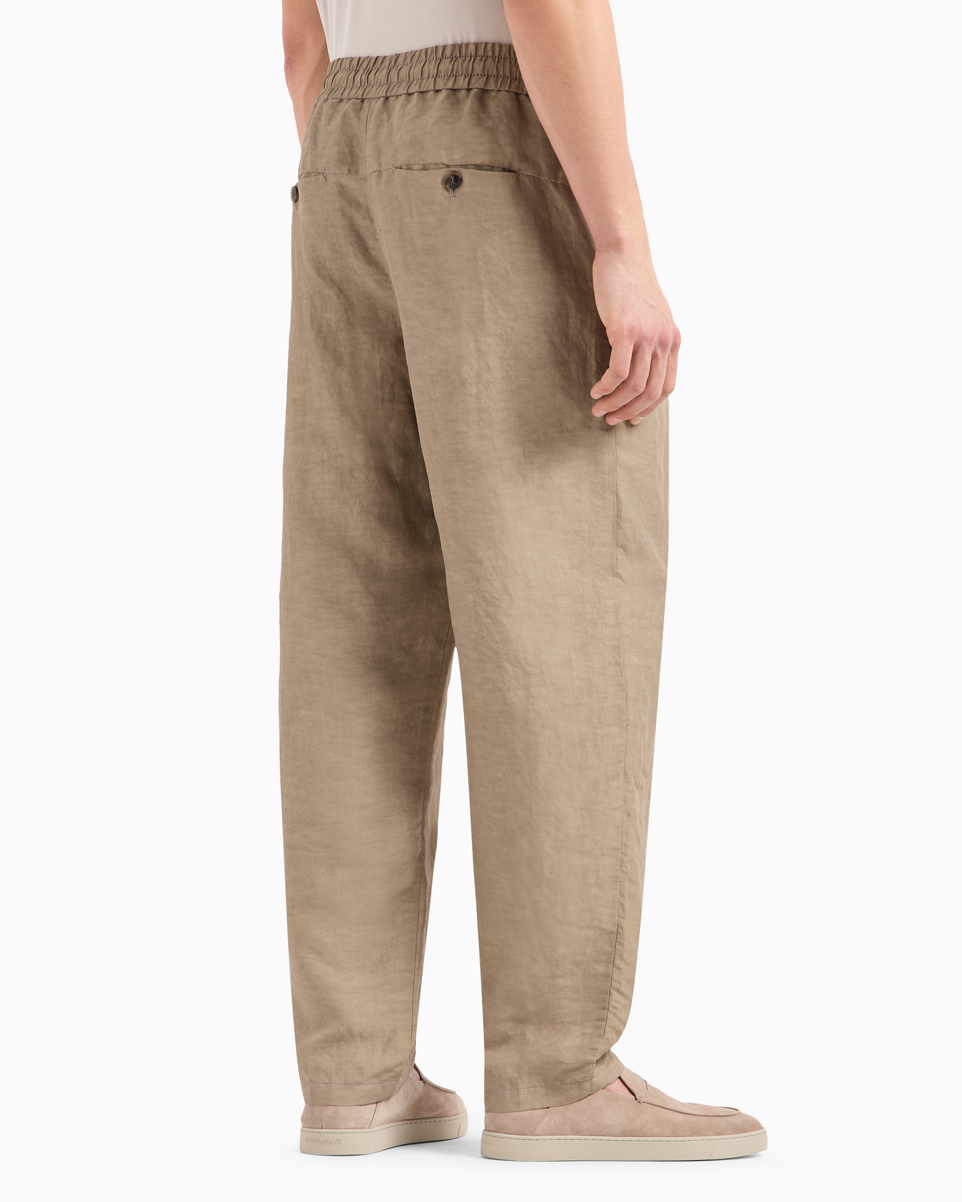 Giorgio Armani Official Store Viscose And Linen Canvas Single-darted Trousers In Beige