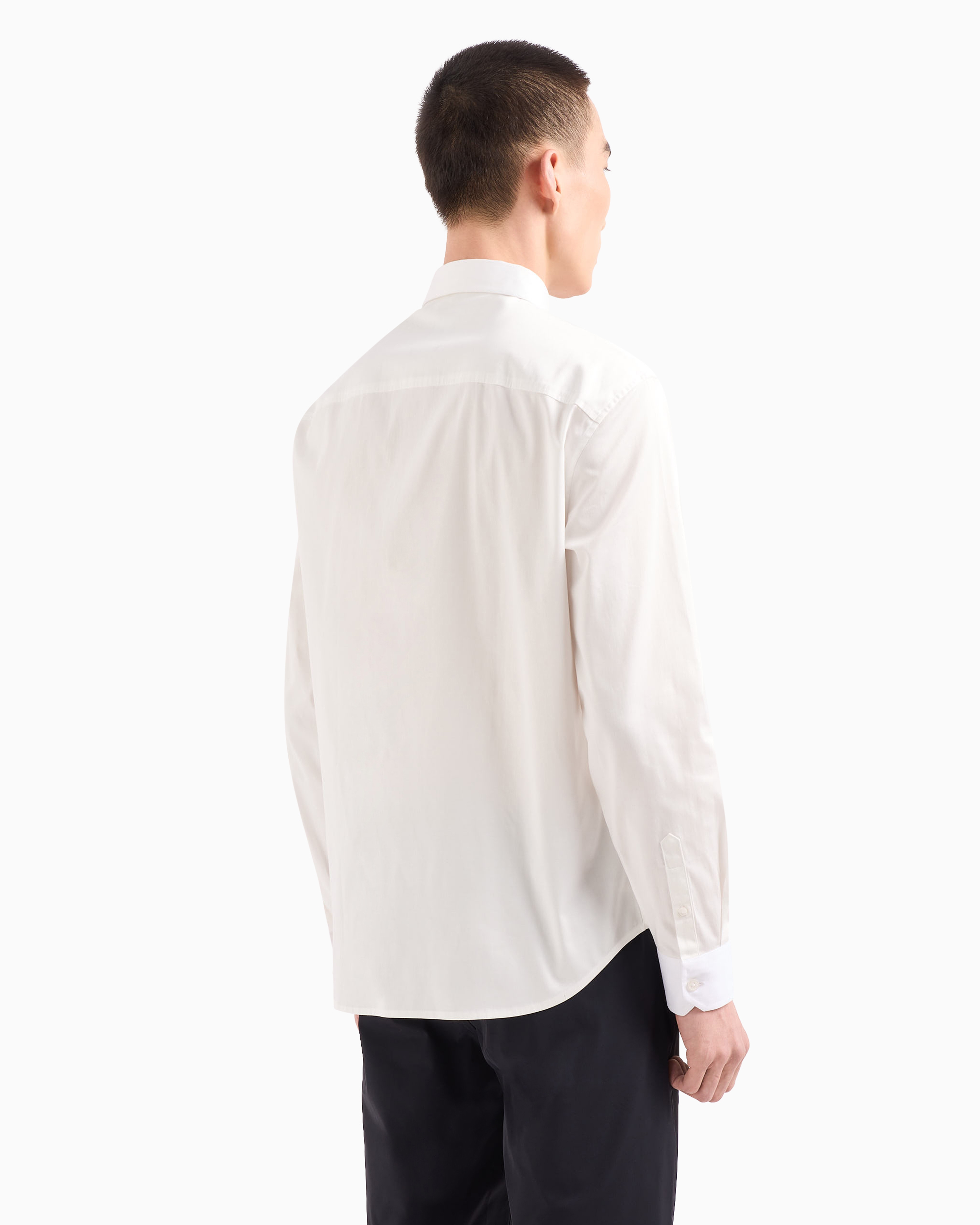 Armani Exchange Official Store Regular Fit Shirt In Stretch Satin Cotton In White