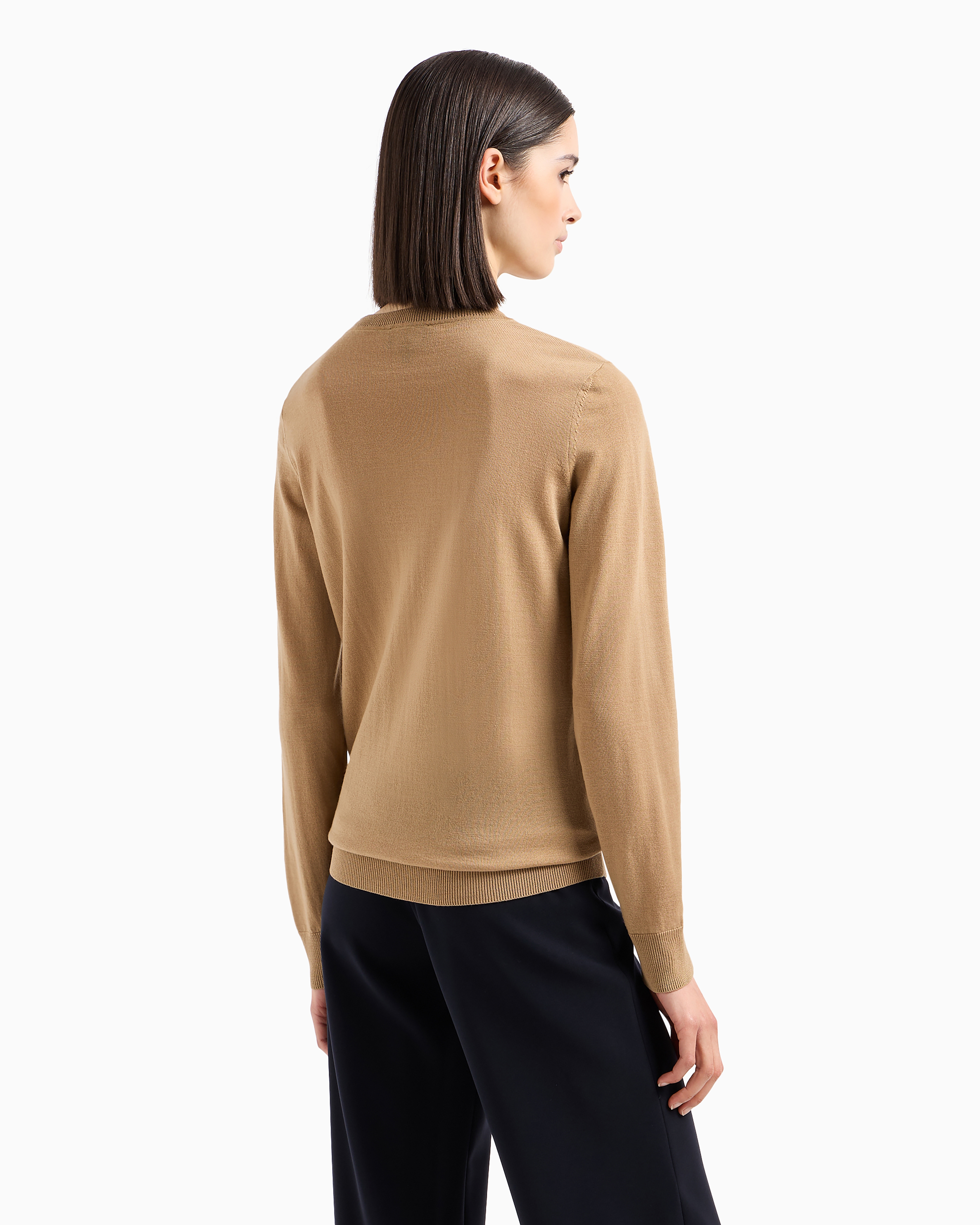 Emporio Armani Crew-neck Jumper In Pure Virgin Wool In Camel
