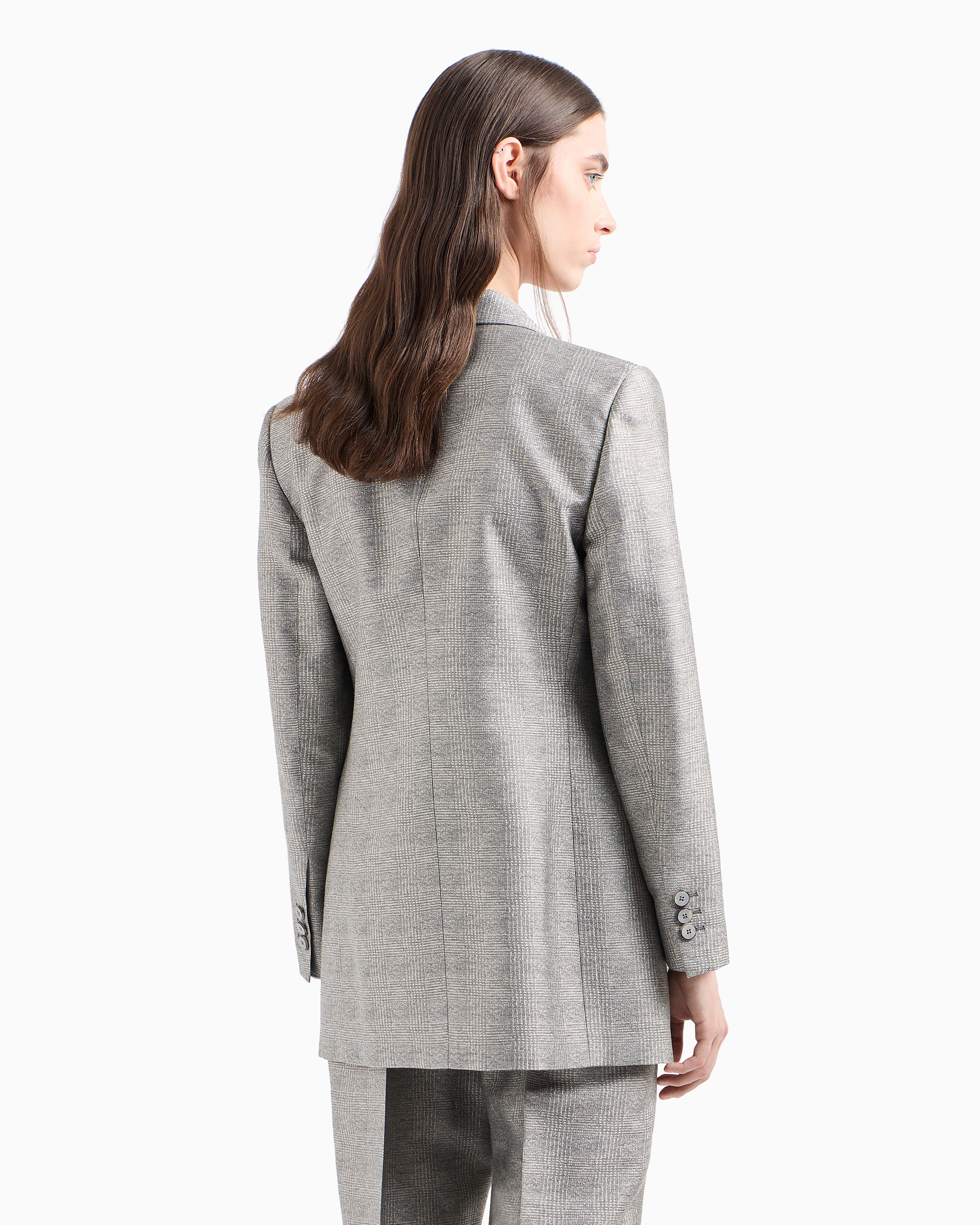 Shop Emporio Armani Icon Double-breasted, Prince Of Wales Check Viscose Blazer In Grey