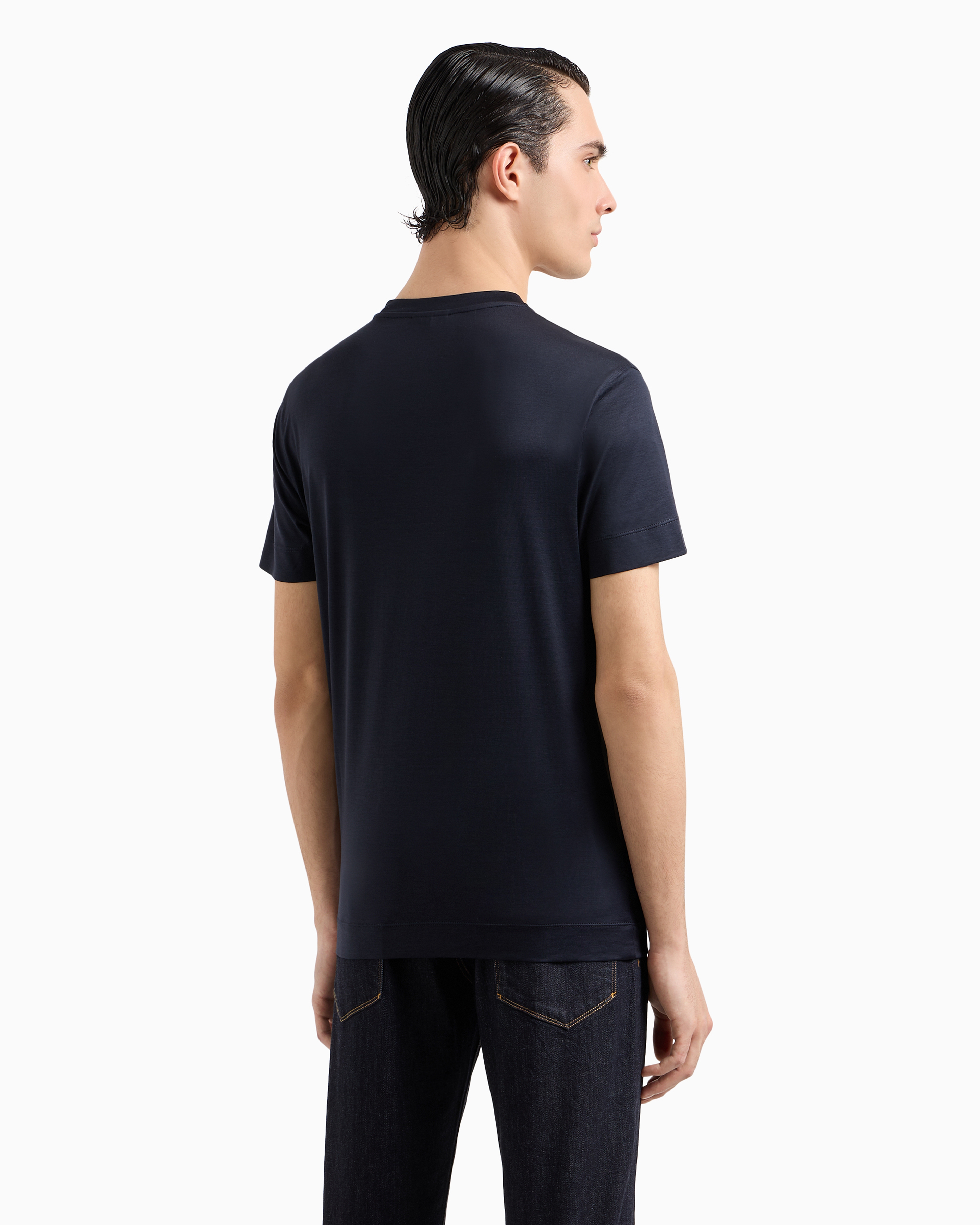 Emporio Armani Official Store Lyocell-blend Jersey T-shirt With Armani Sustainability Values Ea Logo Raised Embroid In Navy Blue