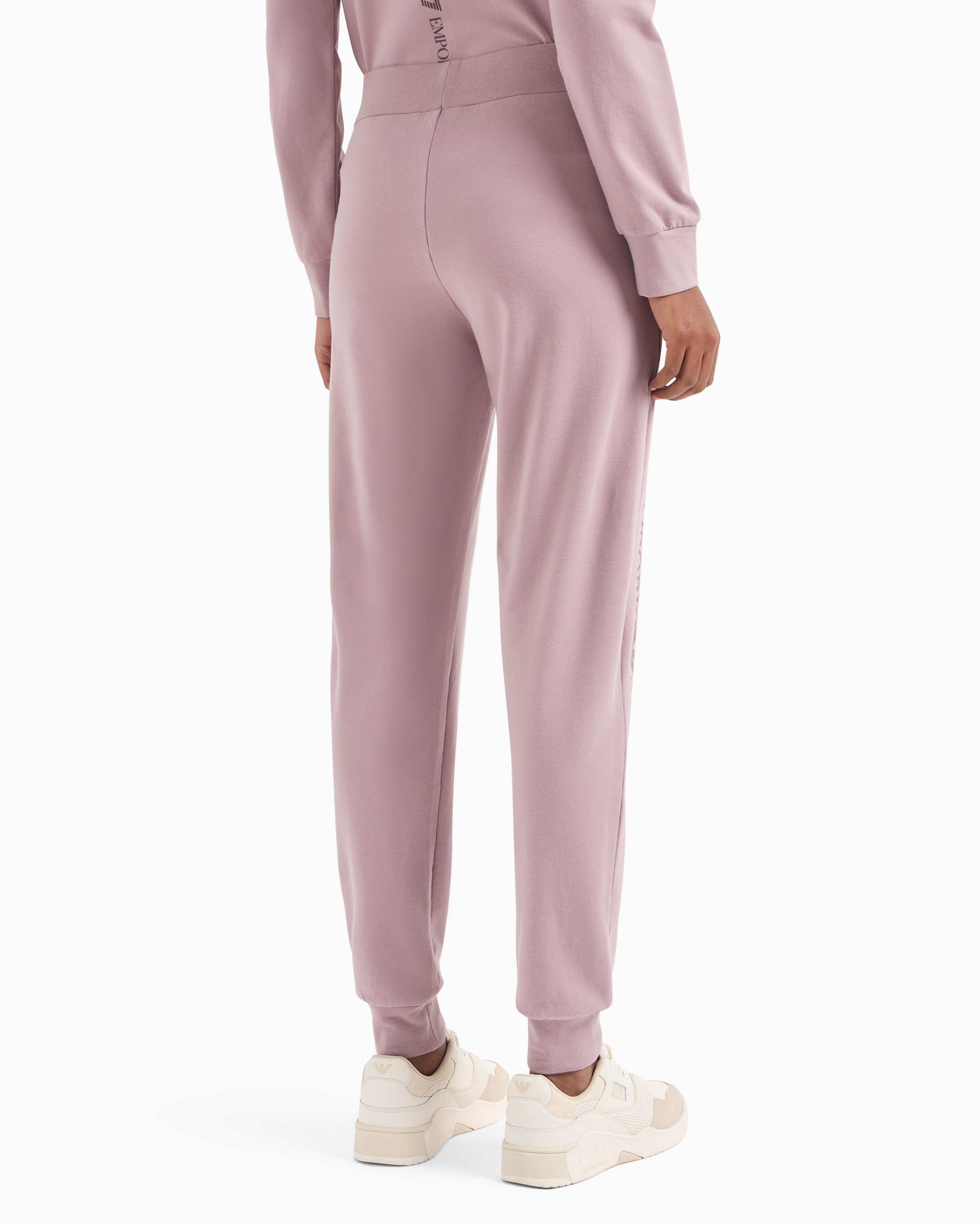 Shop Ea7 Shiny Stretch-cotton Joggers In Rosa