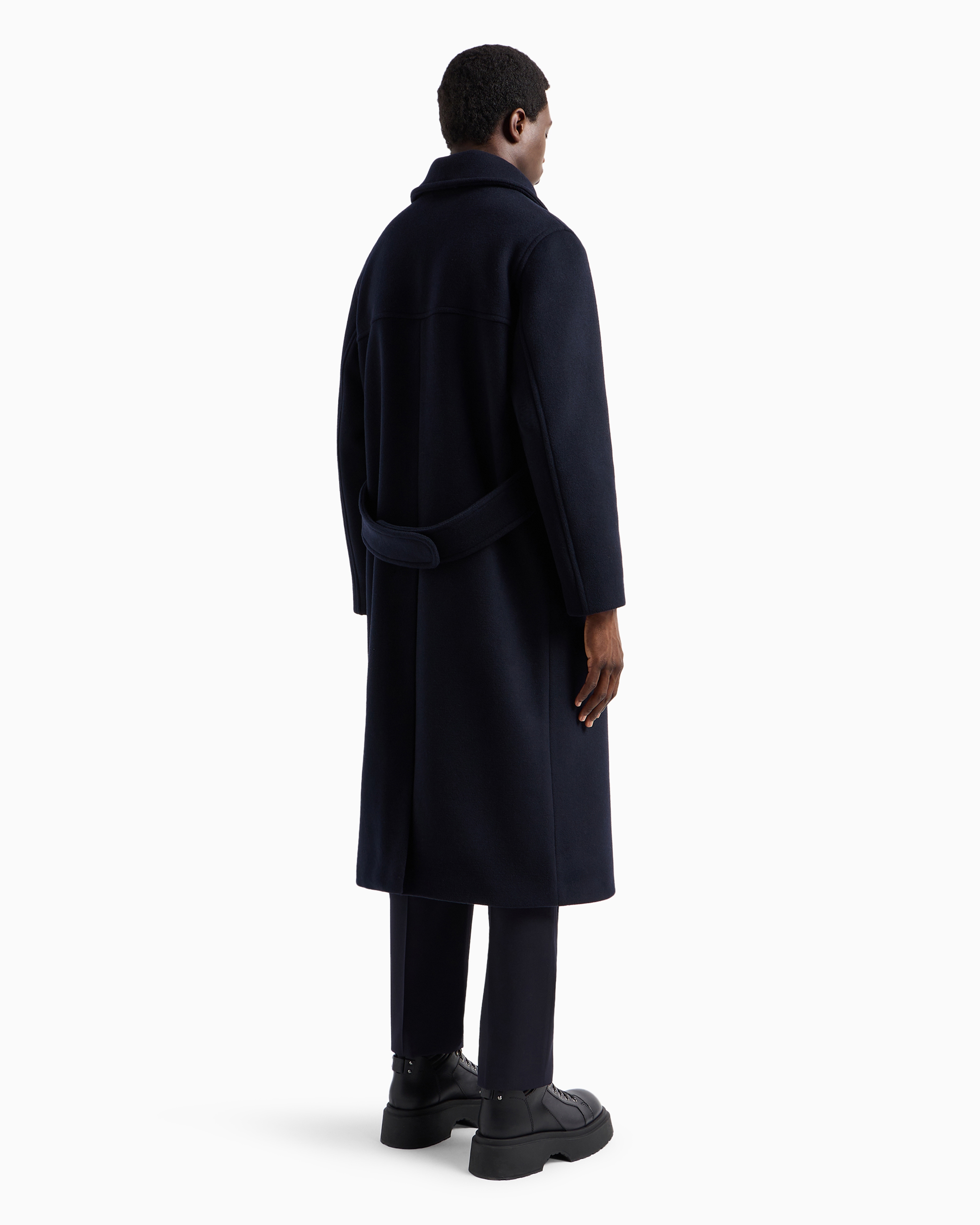 Double-breasted, wool cloth coat with gold buttons | Emporio Armani