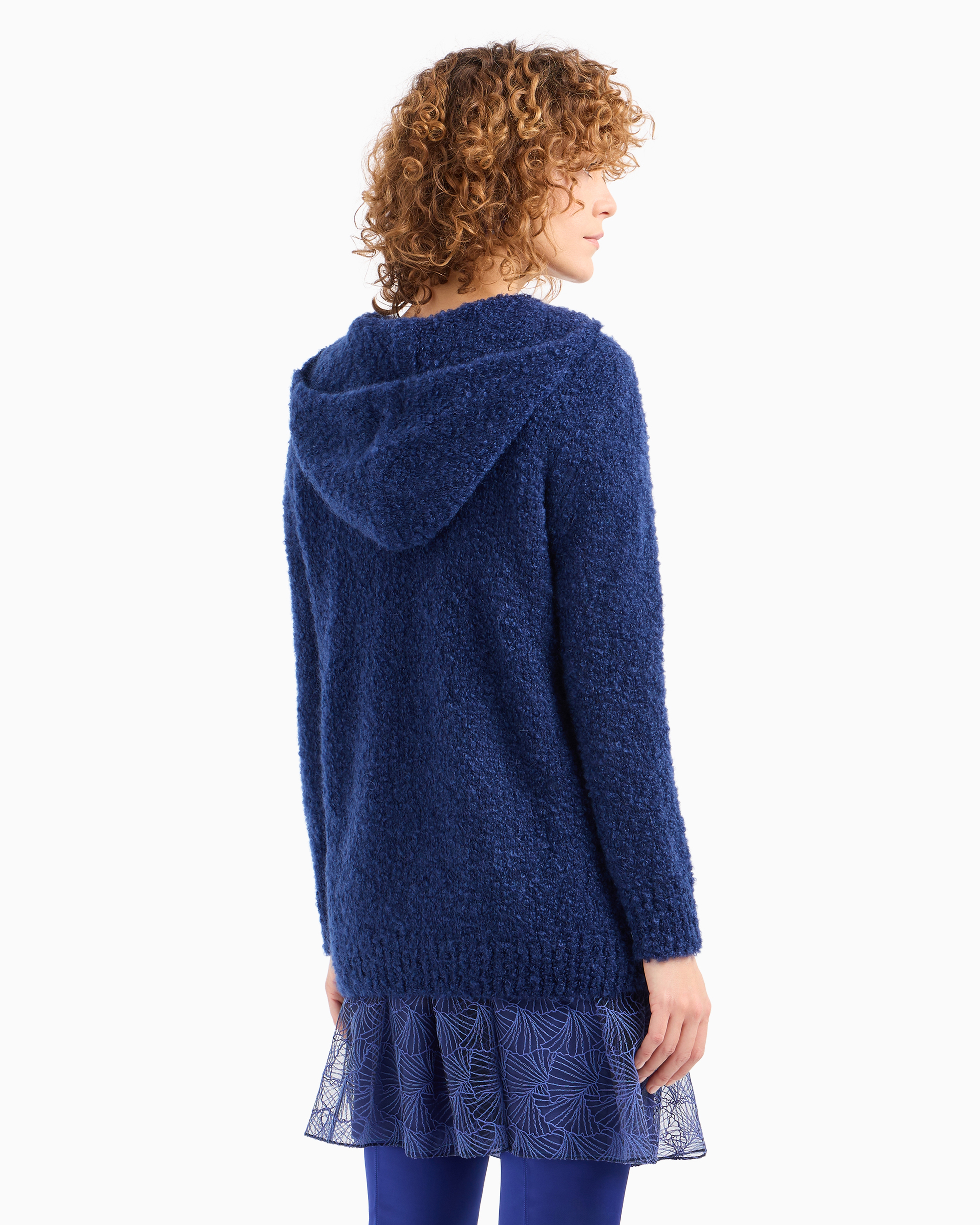 Shop Emporio Armani Plain-knit Cashgora Hooded Jumper In Bleu