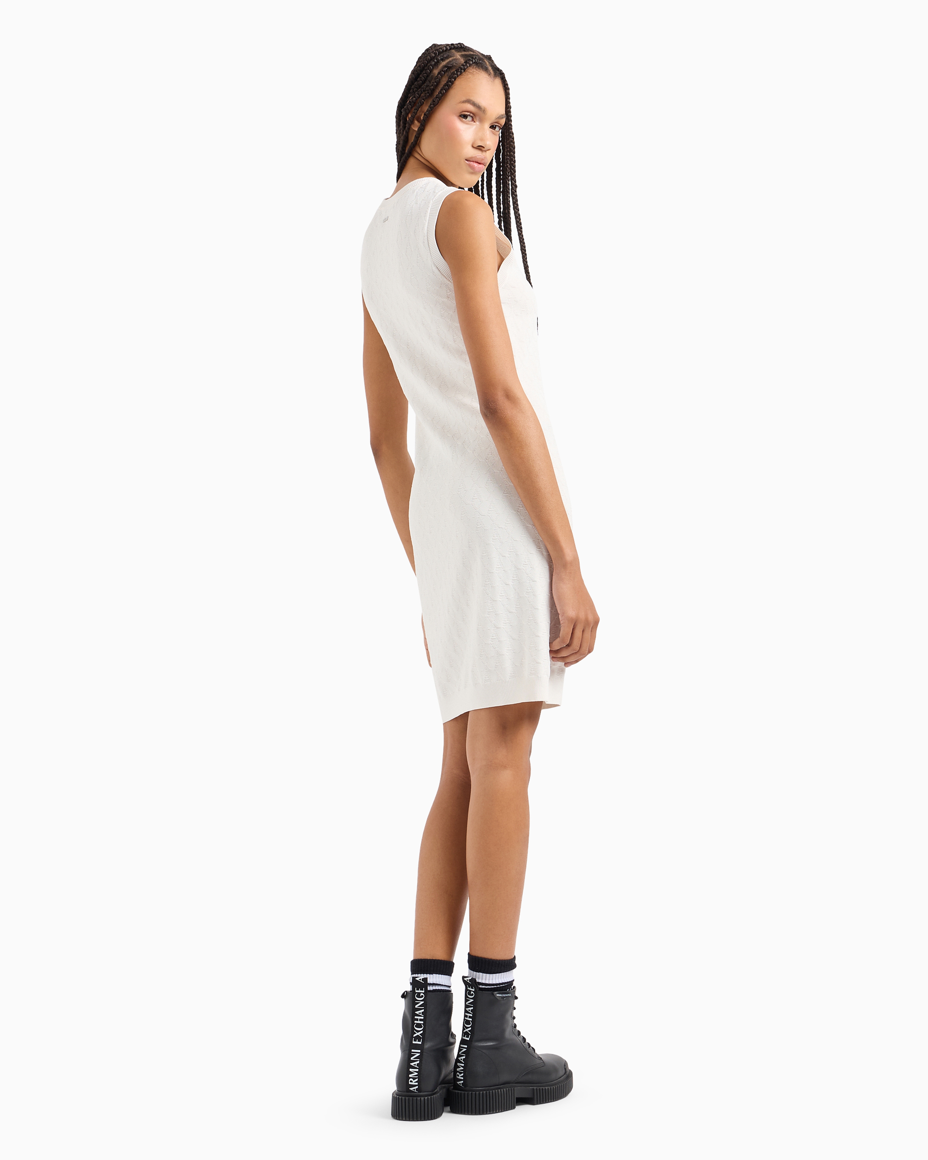 Armani Exchange Fitted Midi Dress With Textured Fabric In White