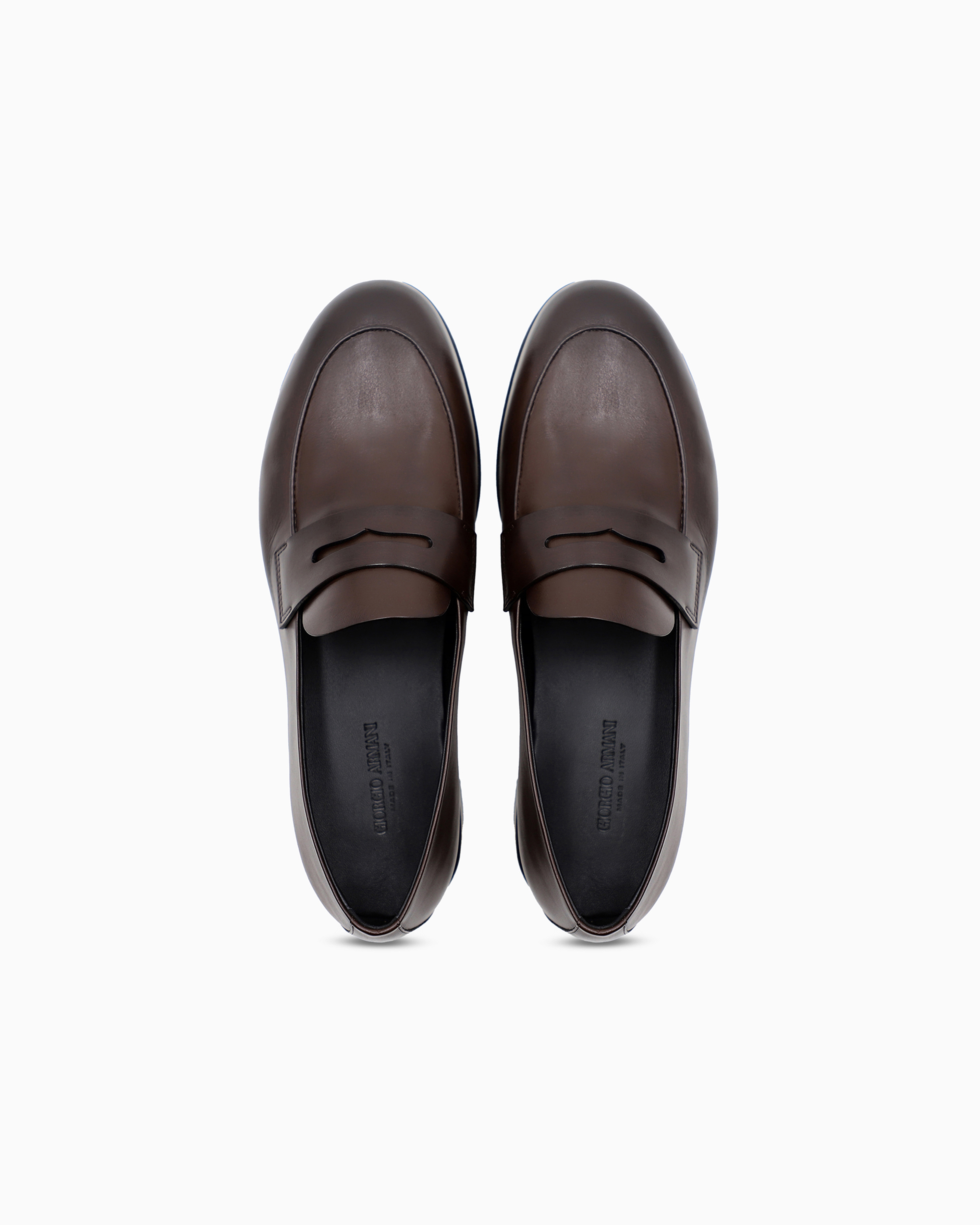 Giorgio Armani Official Store Leather Loafers In Brown