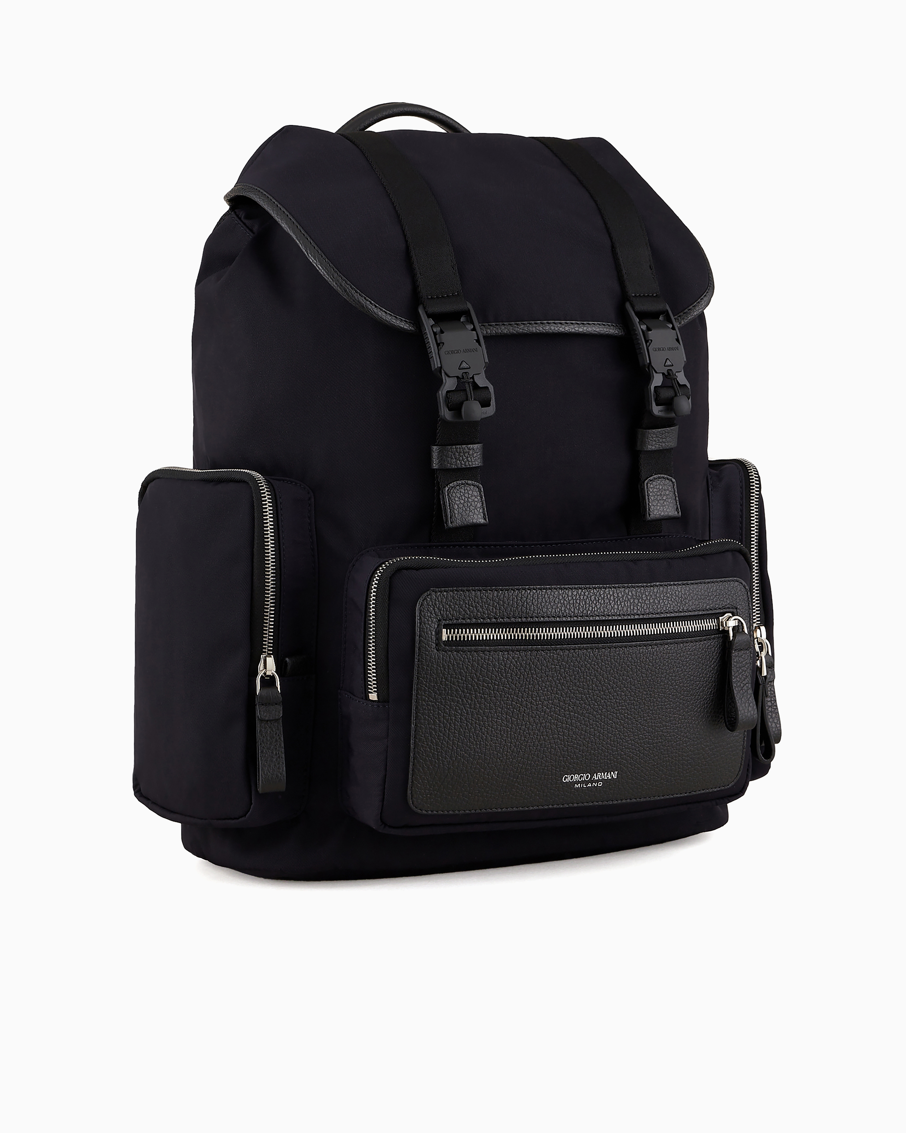 Giorgio Armani Official Store Recycled-nylon And Pebbled-leather Backpack Armani Sustainability Values In Navy Blue