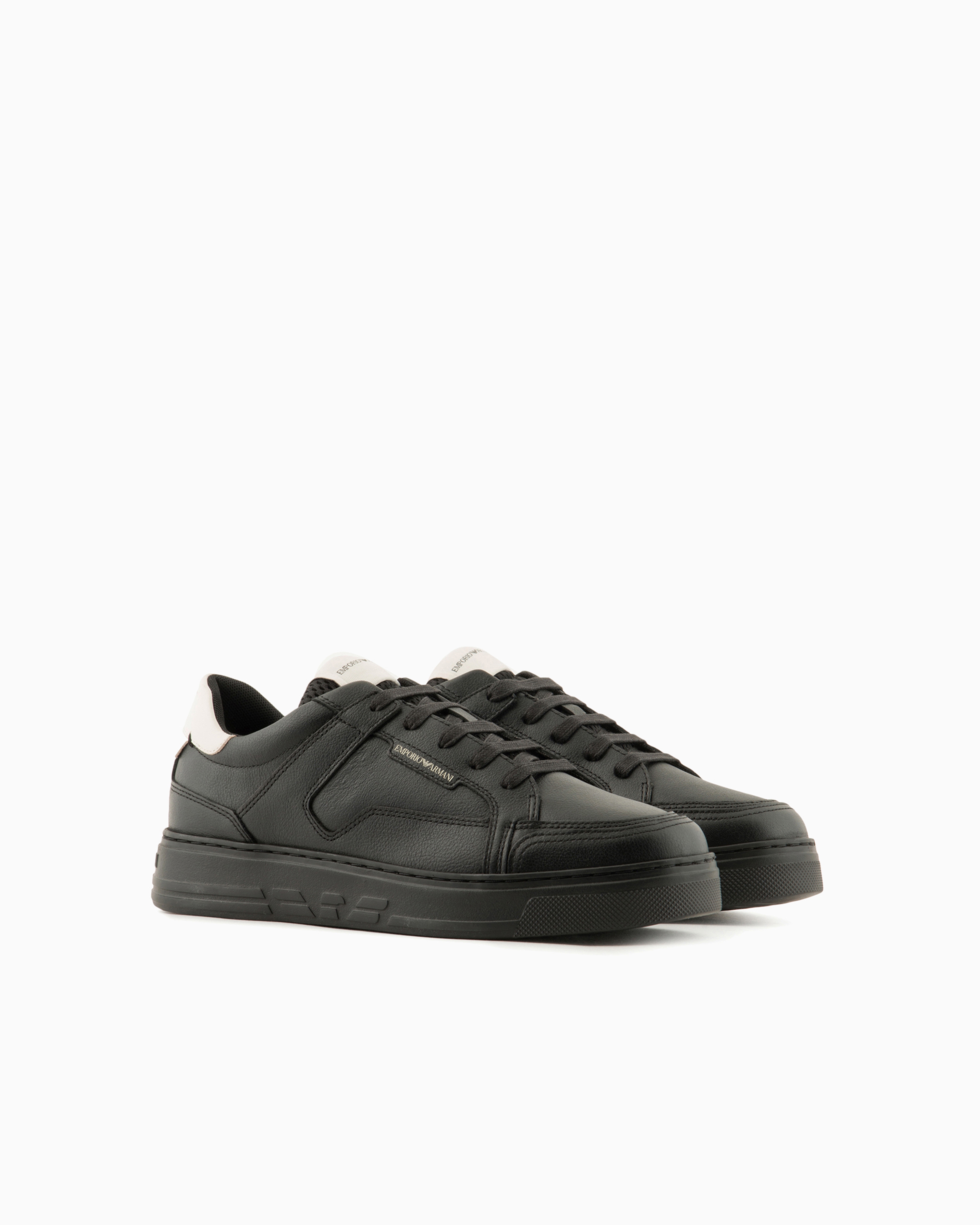 Emporio Armani Hammered-leather Sneakers In Black