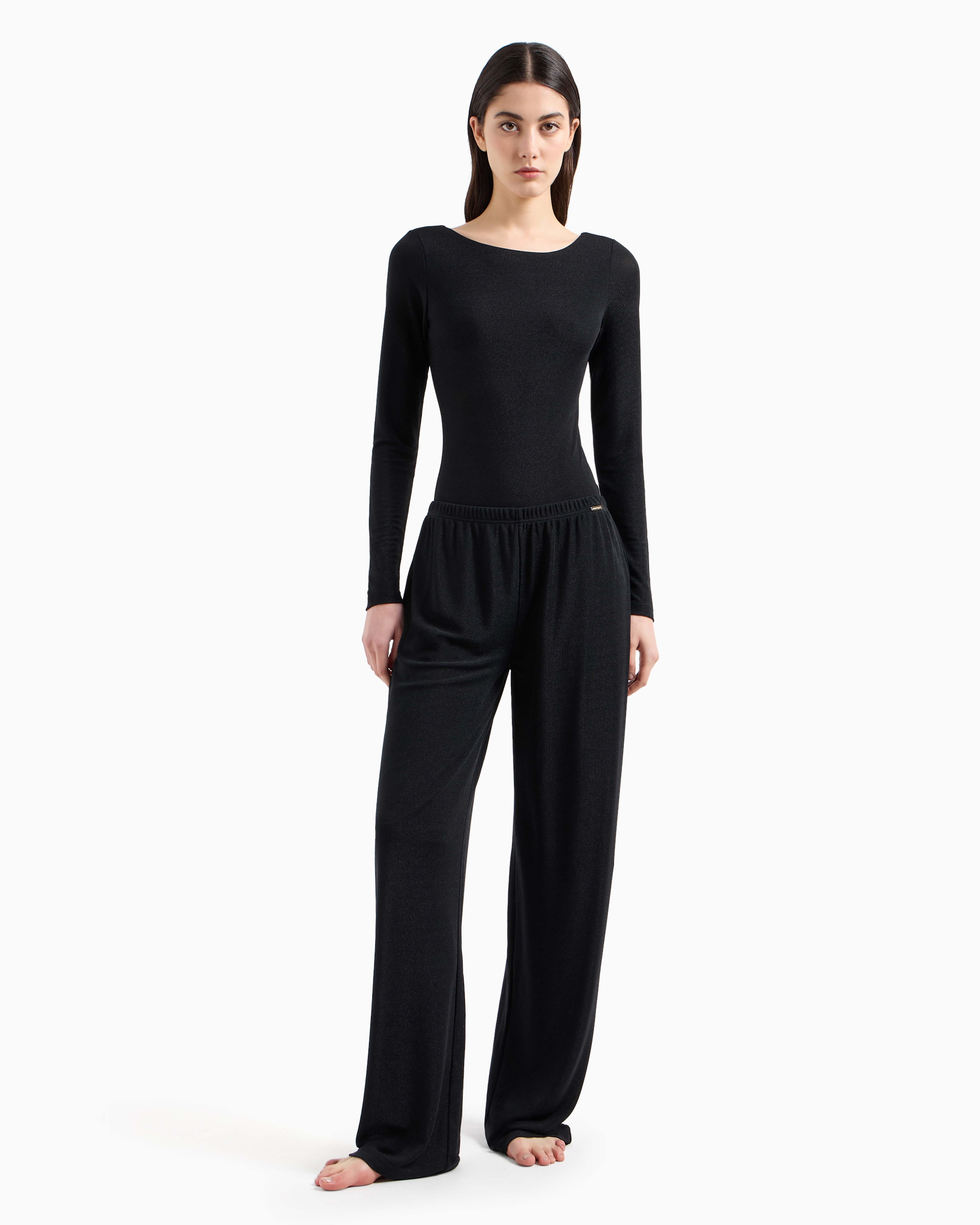 Shop Emporio Armani Loungewear-hose Mit Lockerer Passform Aus Lurex-strick In Schwarz