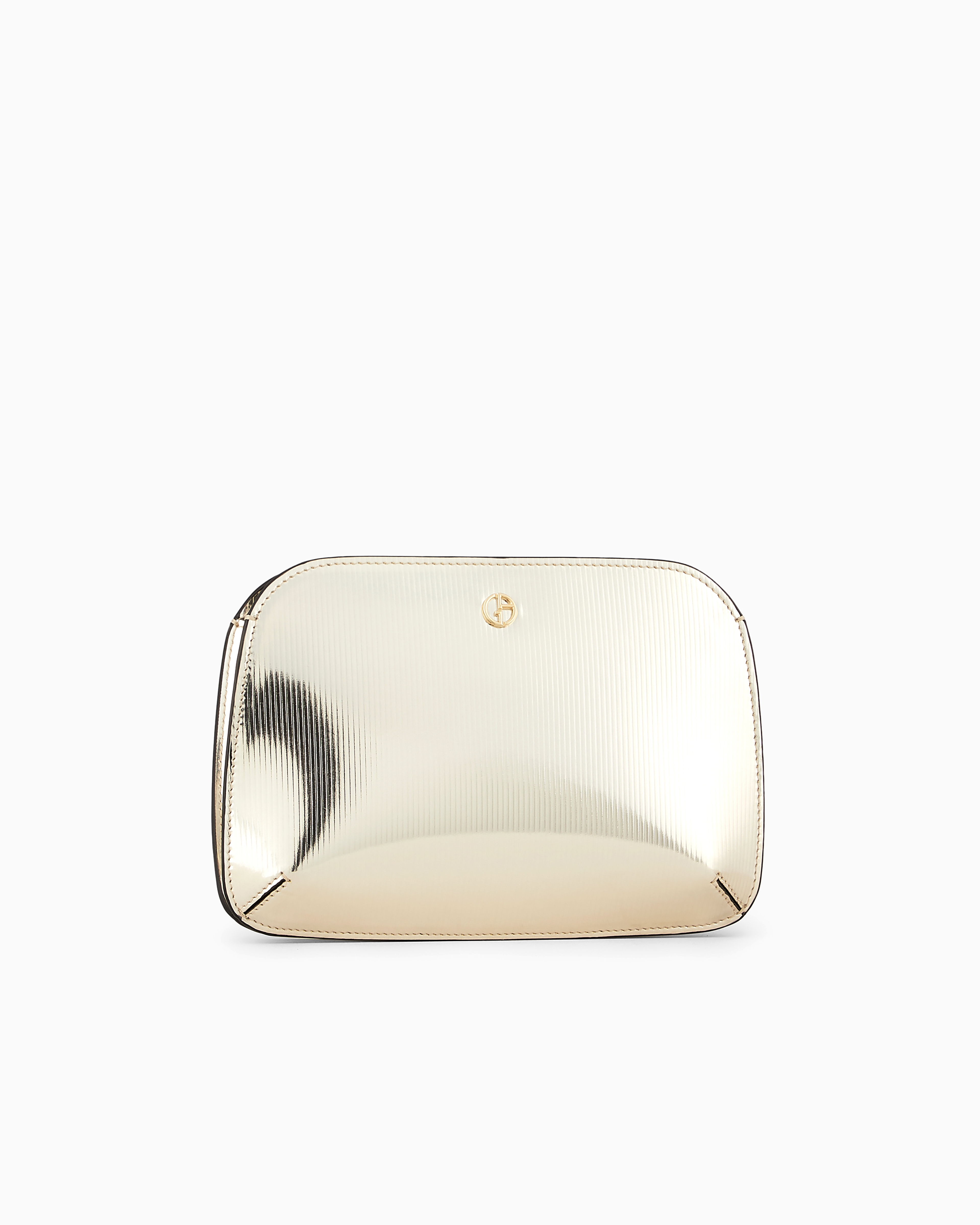 Giorgio Armani Striped, Lamé-leather La Prima Clutch Bag In Silver