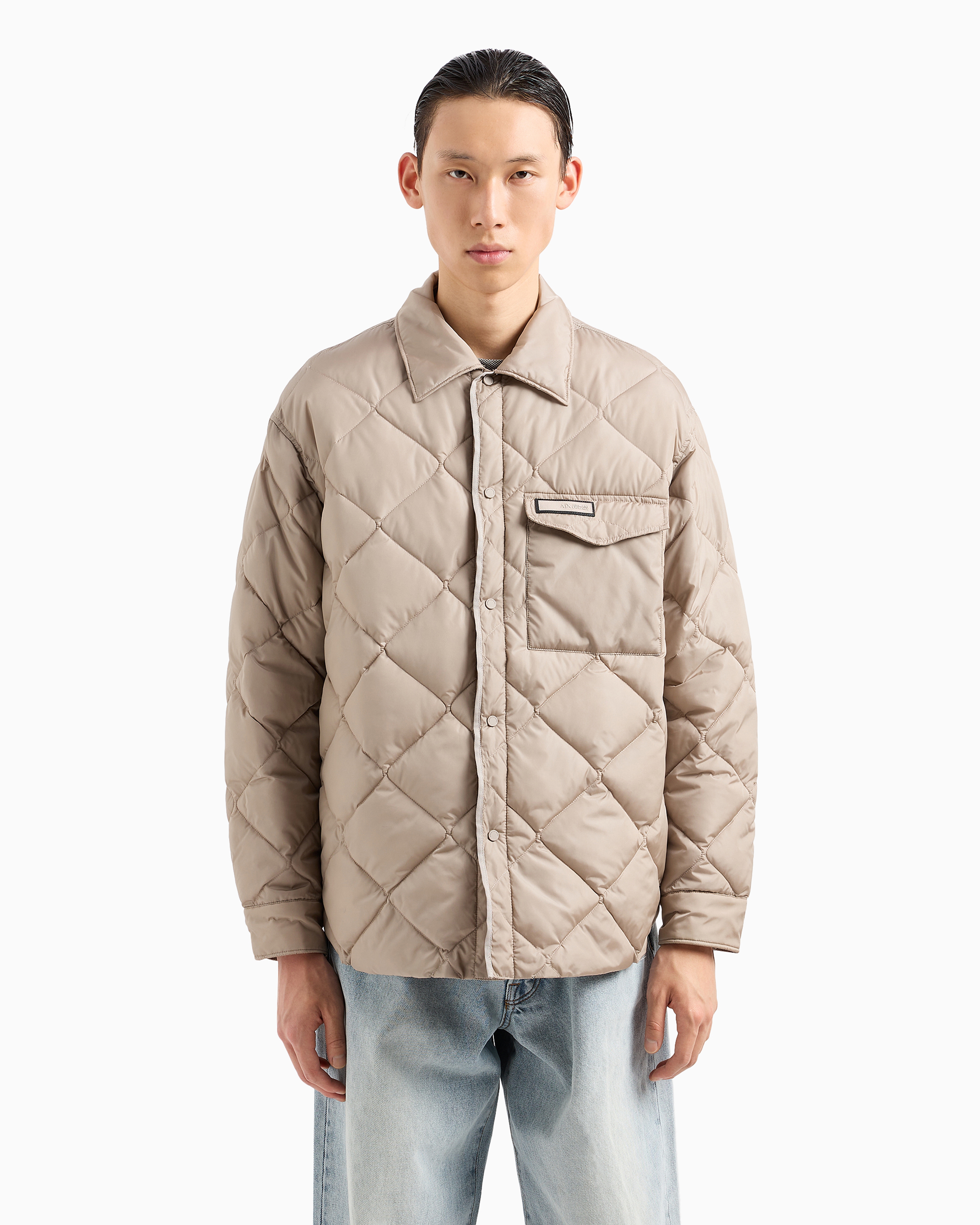 Shop Armani Exchange Asv Nylon Quilted And Padded Jacket In Beige