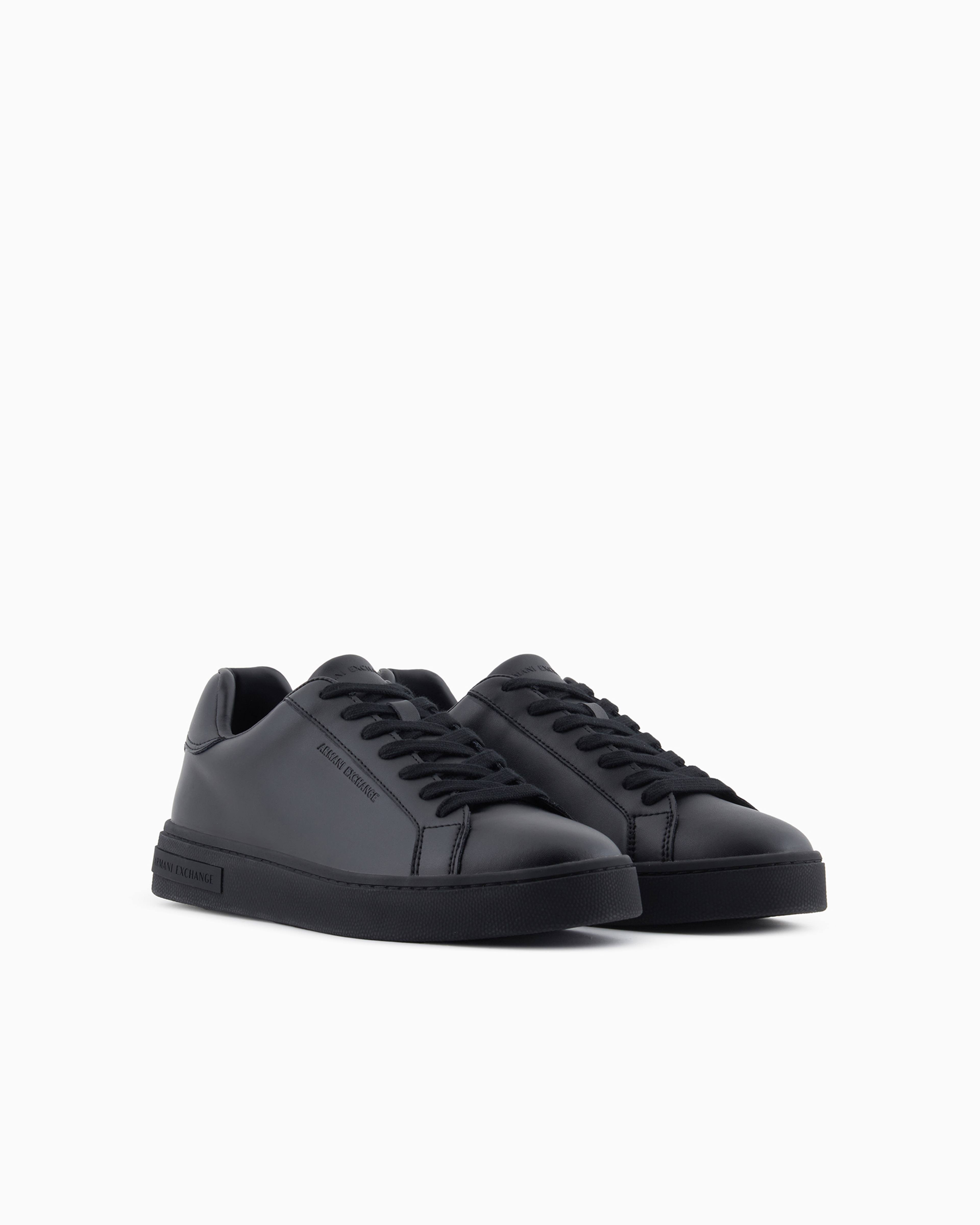 Shop Armani Exchange Leather Sneakers With Logo On The Sole In Schwarz