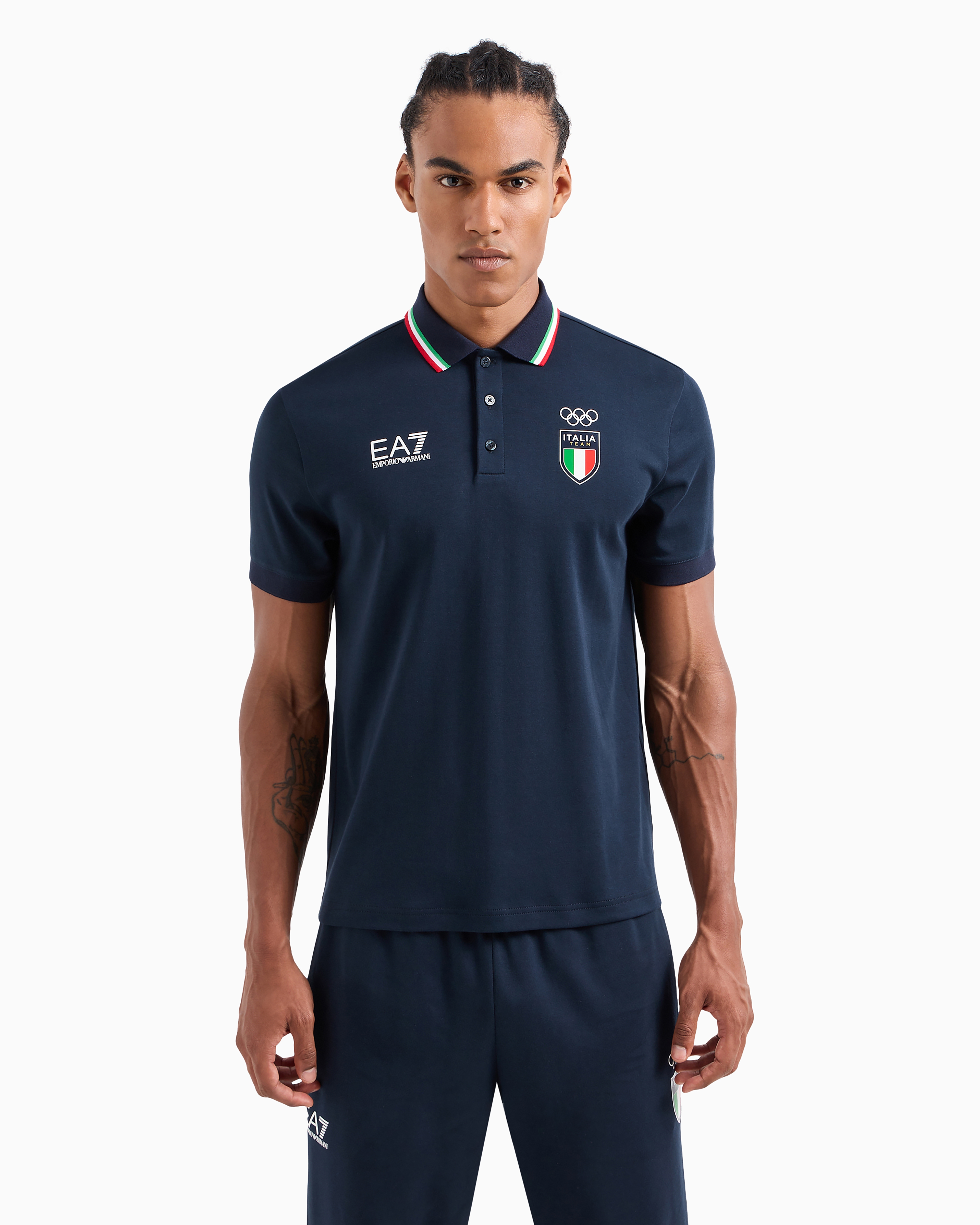 Italia Team Paris 2024 men's organic cotton and modal polo shirt EA7