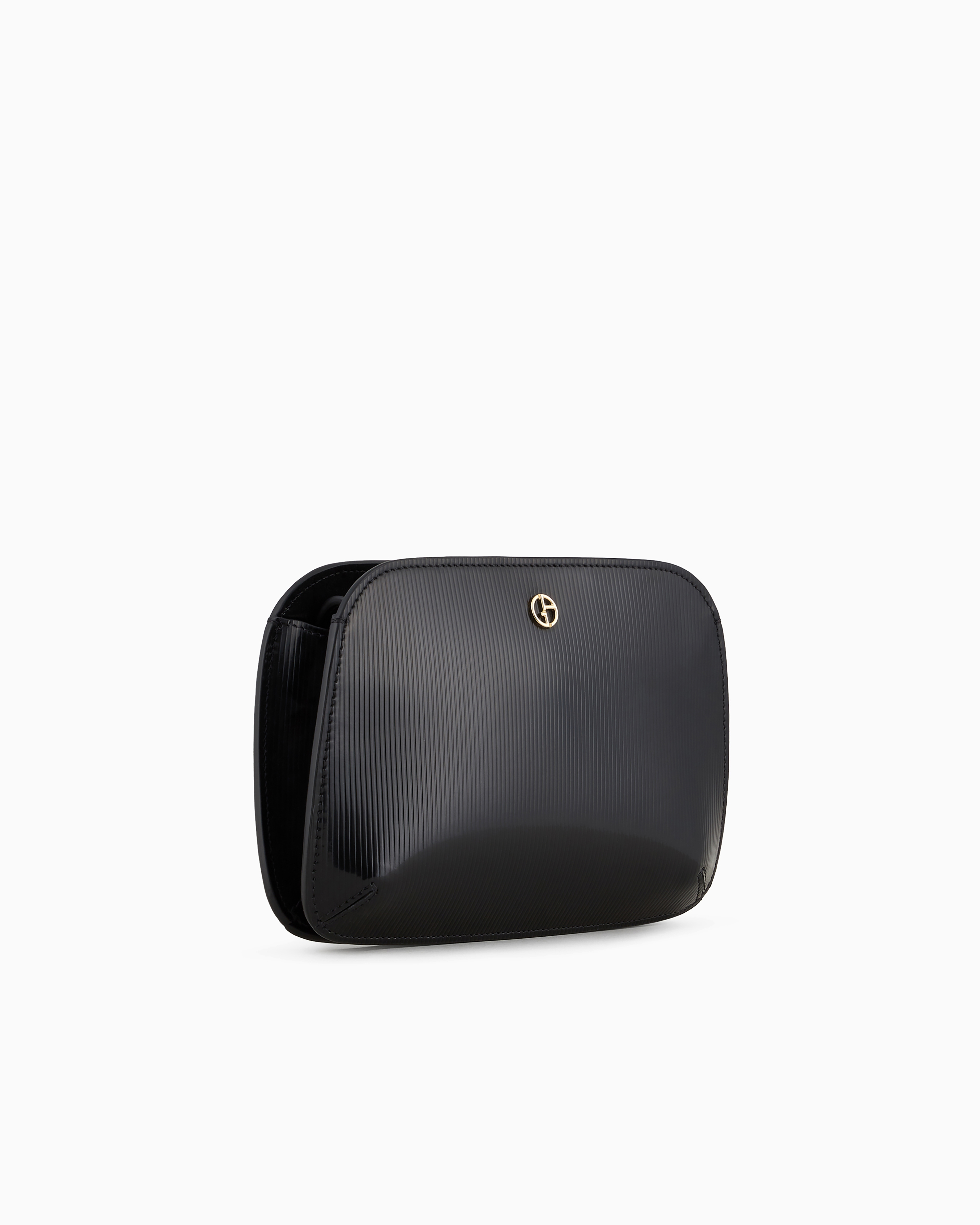 Giorgio Armani Striped, Lamé-leather La Prima Clutch Bag In Black