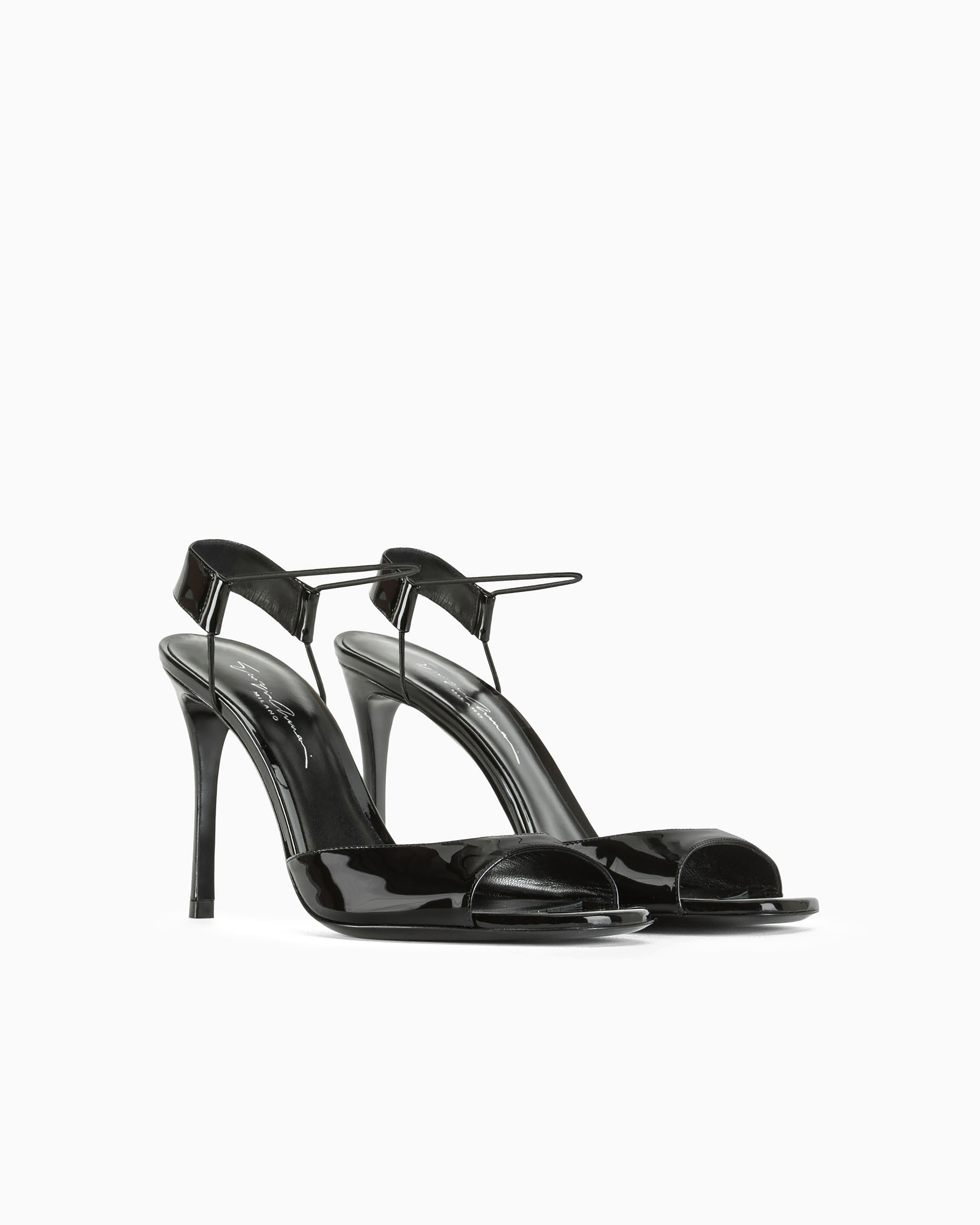 Giorgio Armani Official Store High-heeled Sandals In Smooth Patent Leather In Black