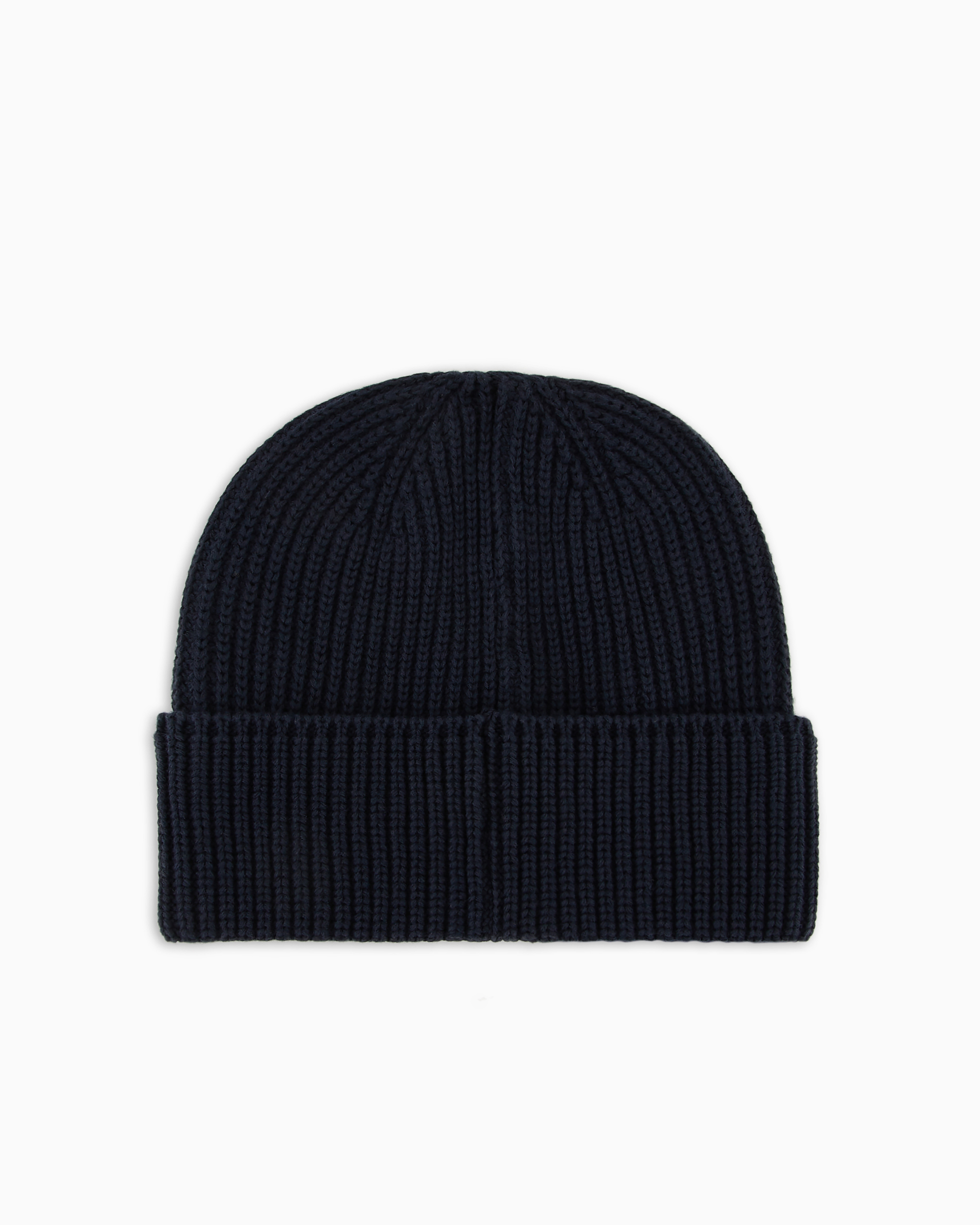 Emporio Armani Official Store Rib-knit Beanie With Turn-up Brim In Navy Blue