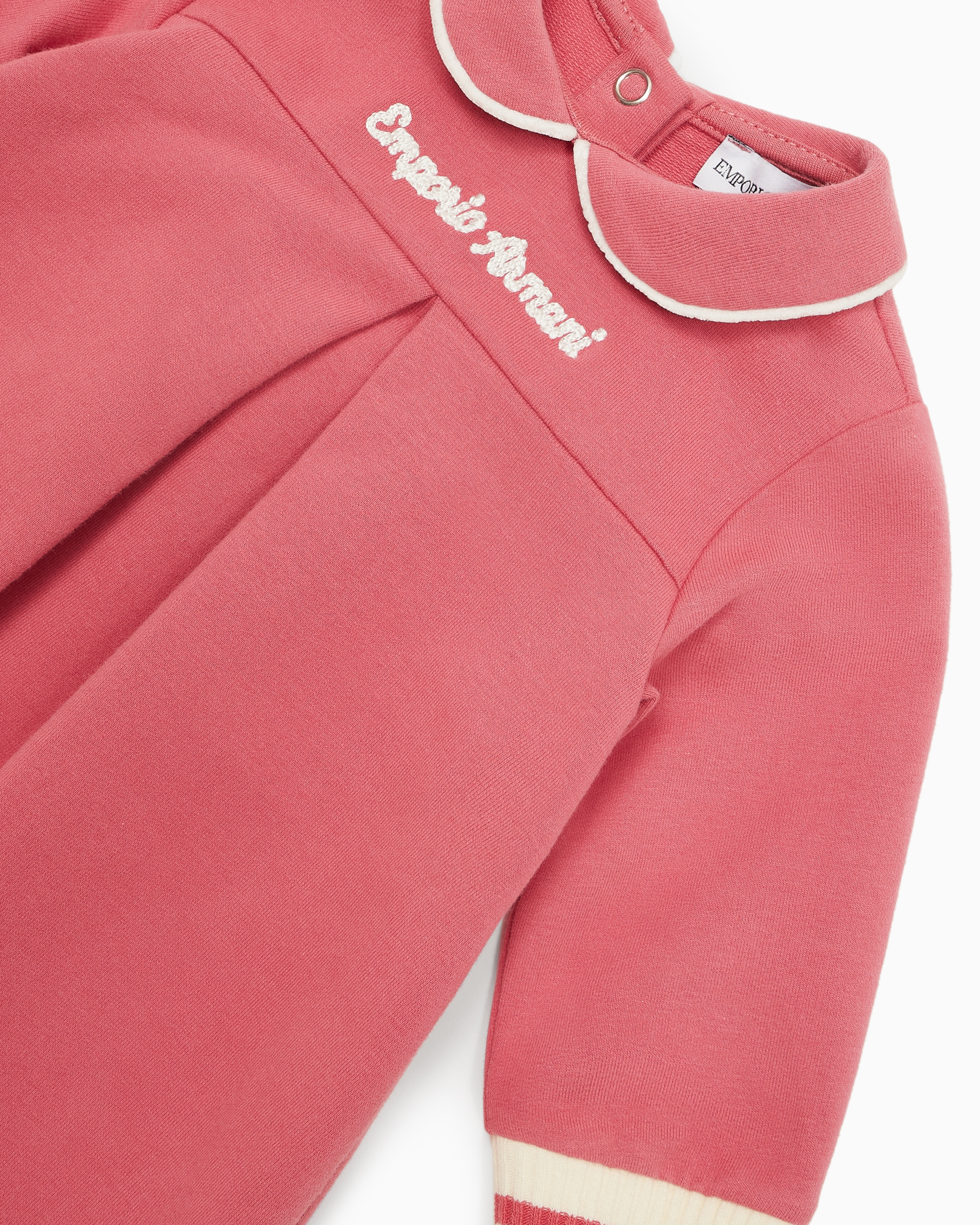 Shop Emporio Armani Jersey Dress With Peter Pan Collar And Embroidered Logo In Rose