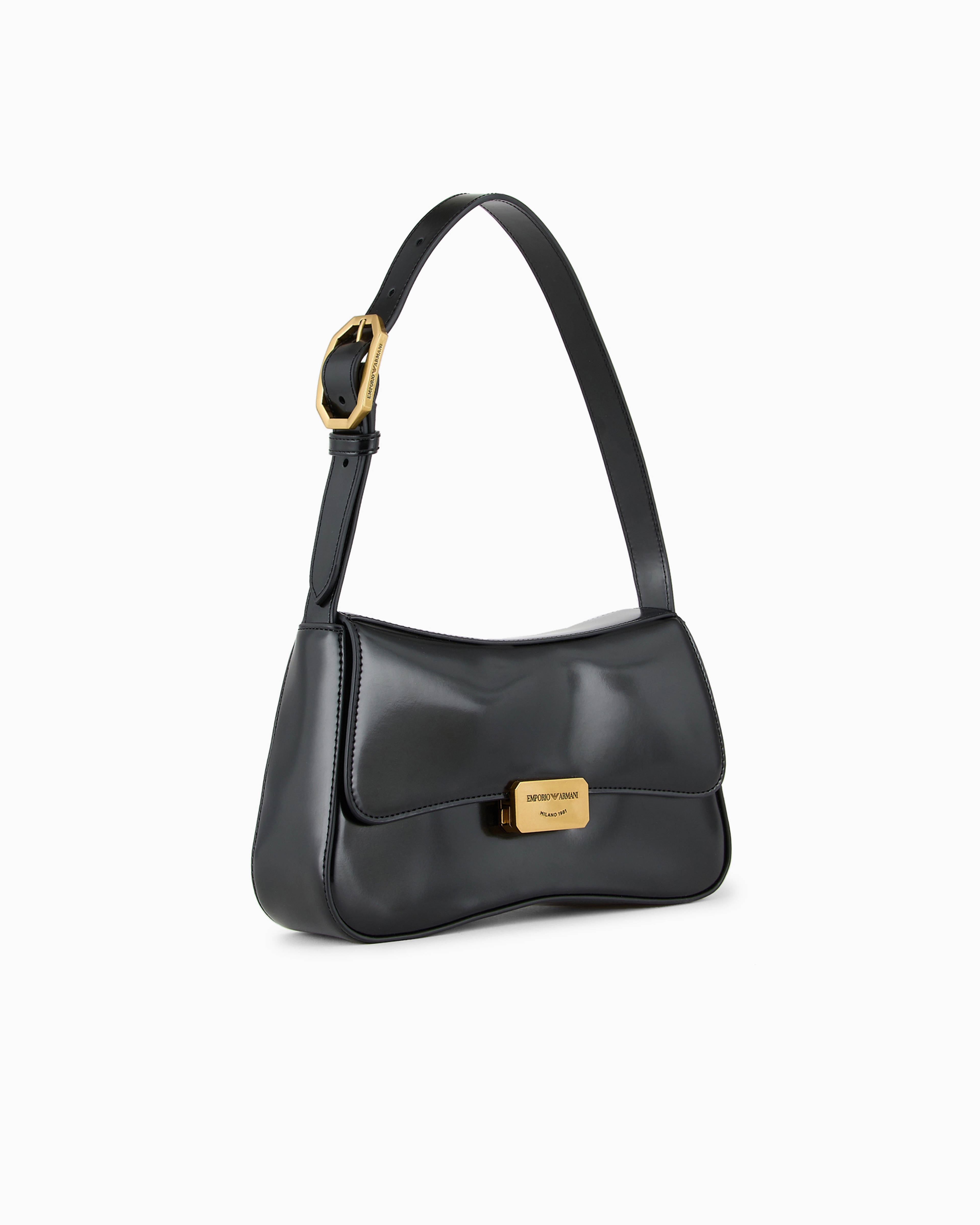 Shop Emporio Armani Brushed-finish Baguette Shoulder Bag In Black