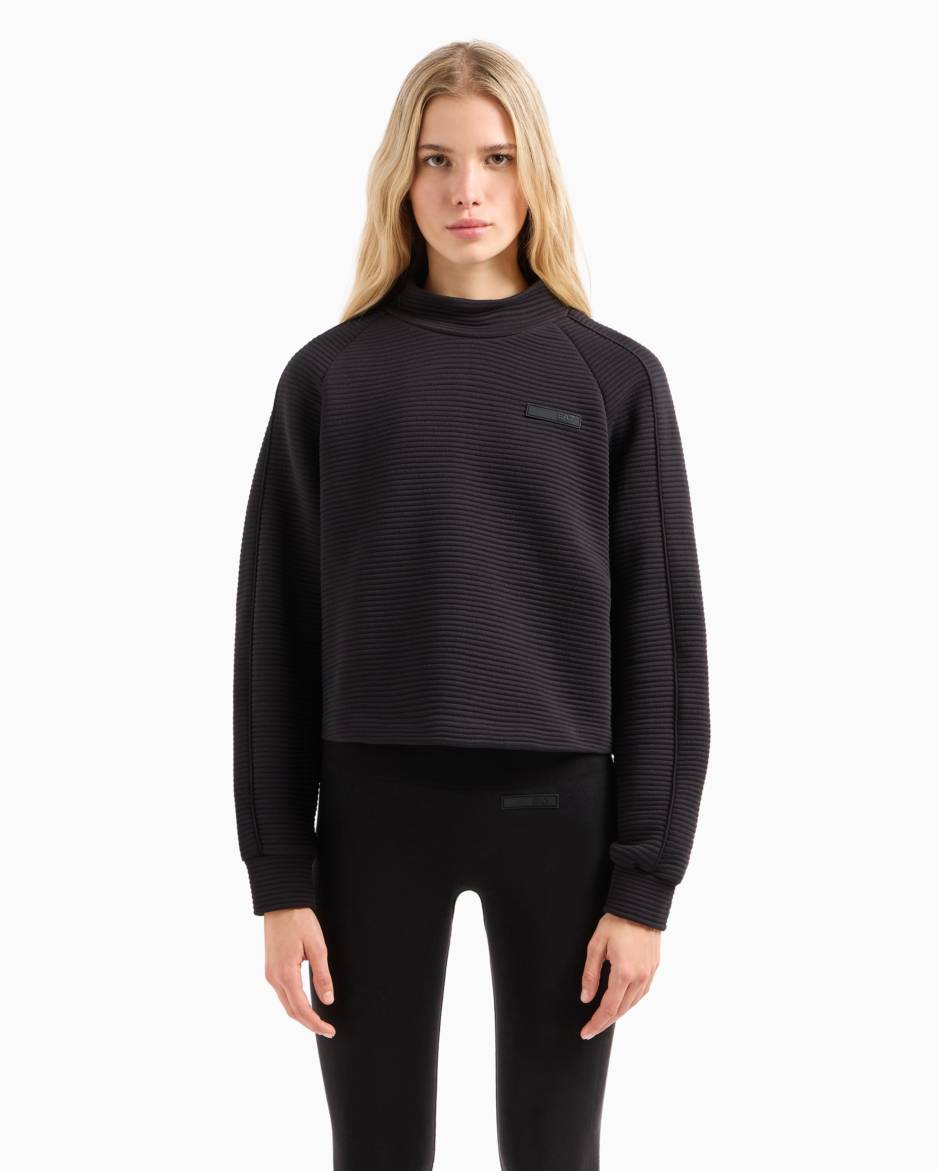 EA7 SPORTY FOREVER COTTON-BLEND CROPPED SWEATSHIRT 