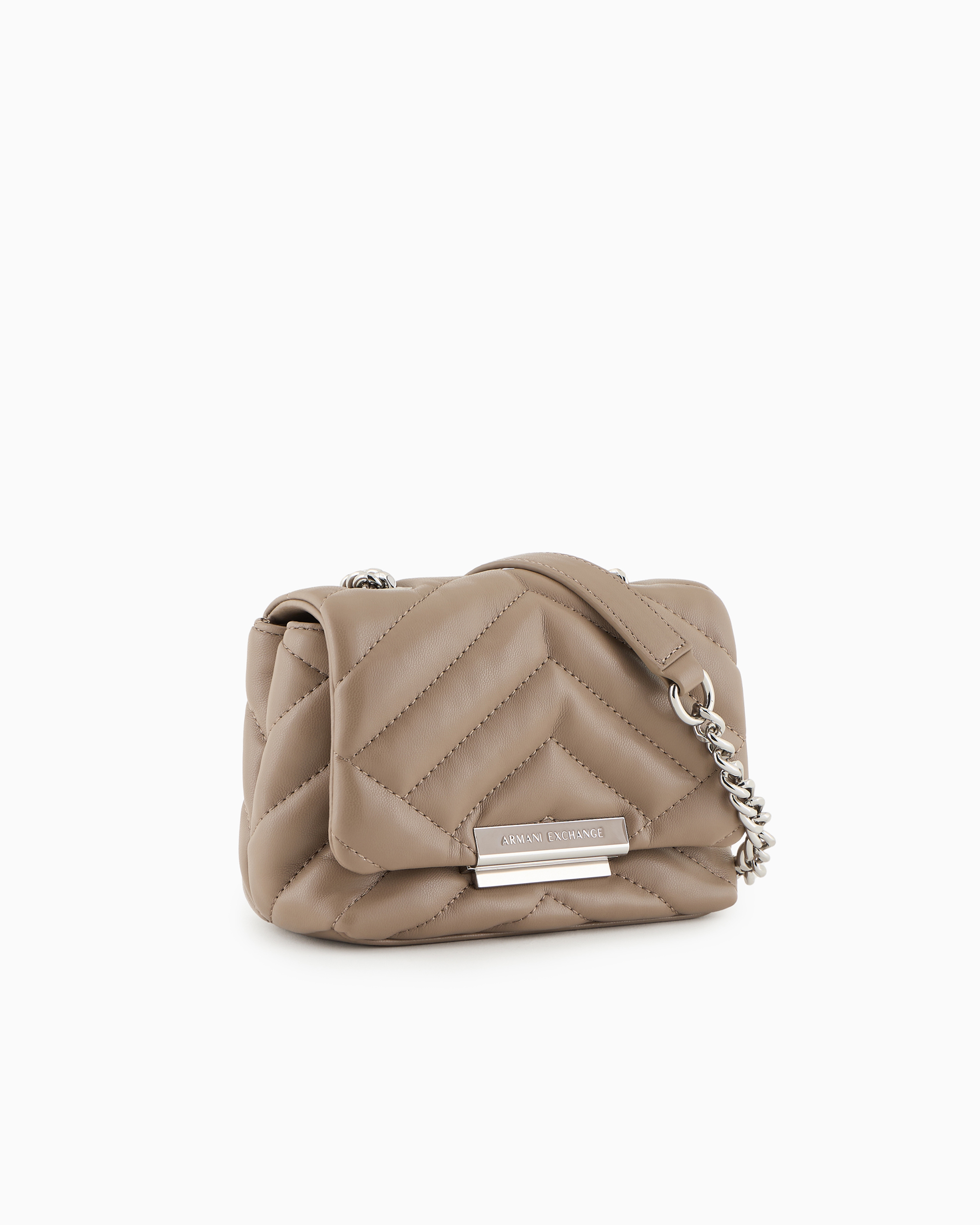 Shop Armani Exchange Small Shoulder Bag With Quilted Workmanship In Beige