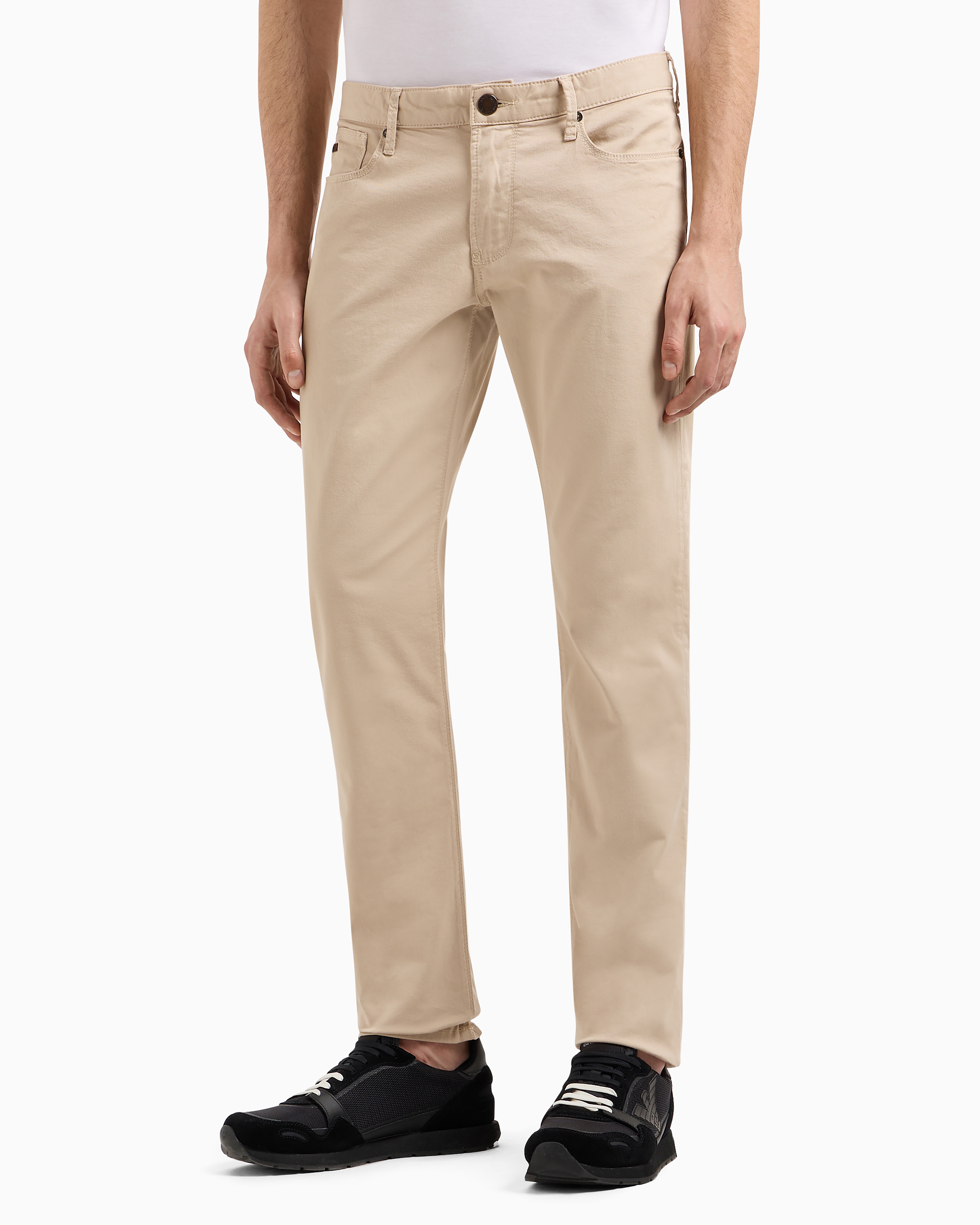 Emporio Armani J06 Comfort Stretch-gabardine, Slim-fit Trousers In Beige
