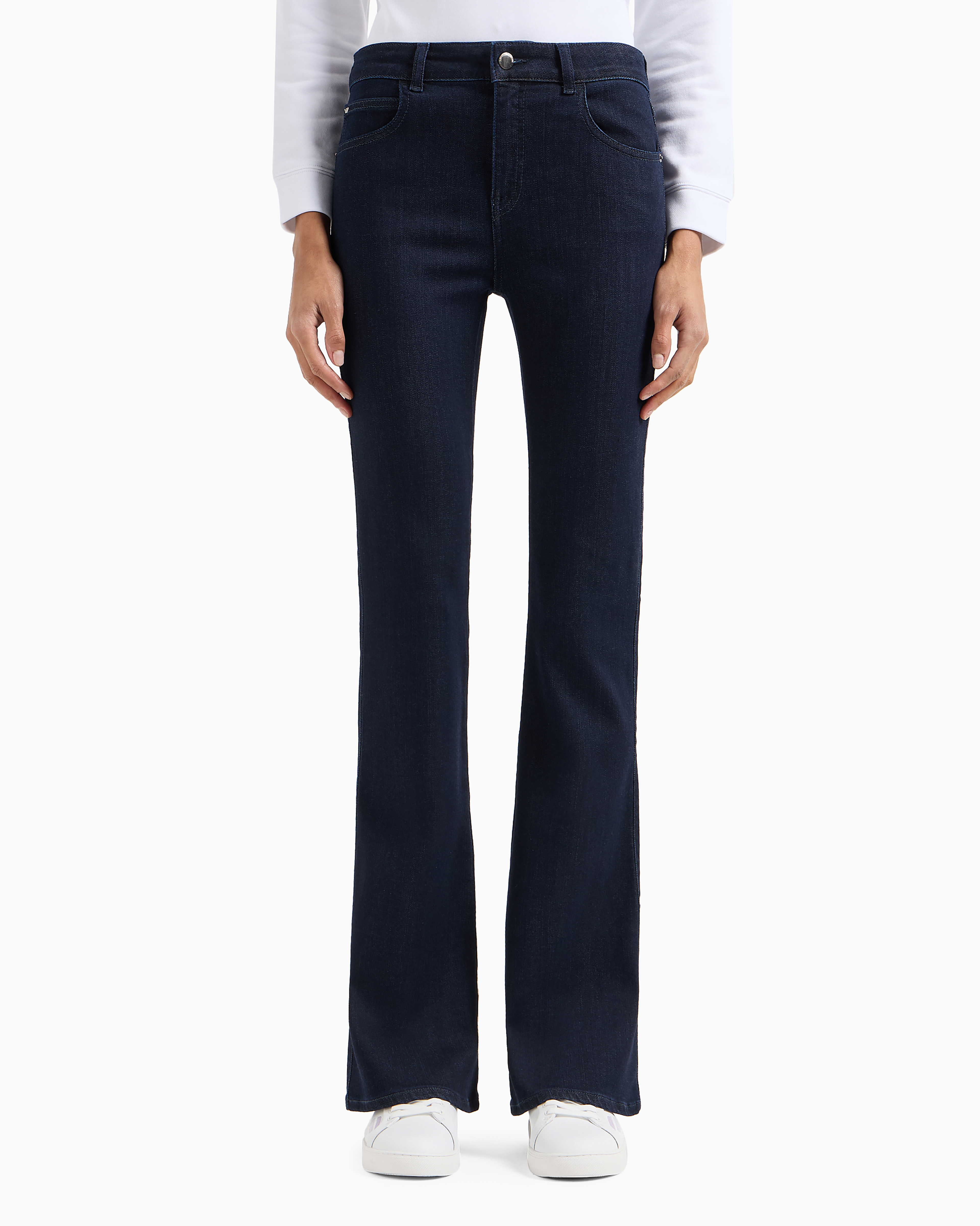 Shop Emporio Armani J47 Medium High-waisted, Flared Leg, Viscose-blend Denim Jeans In Blue