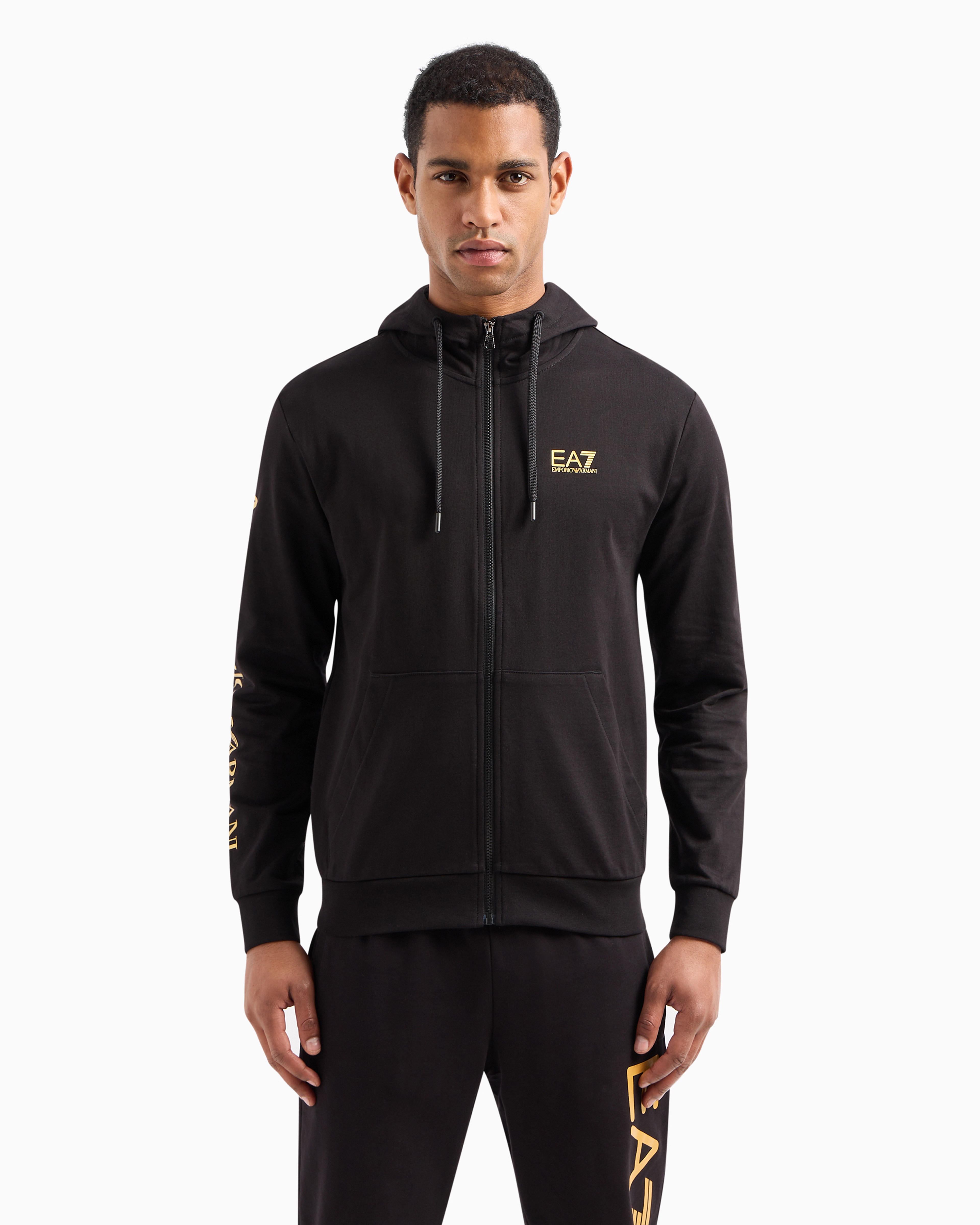 Shop Ea7 Logo Series Hoodie In Cotton In Black