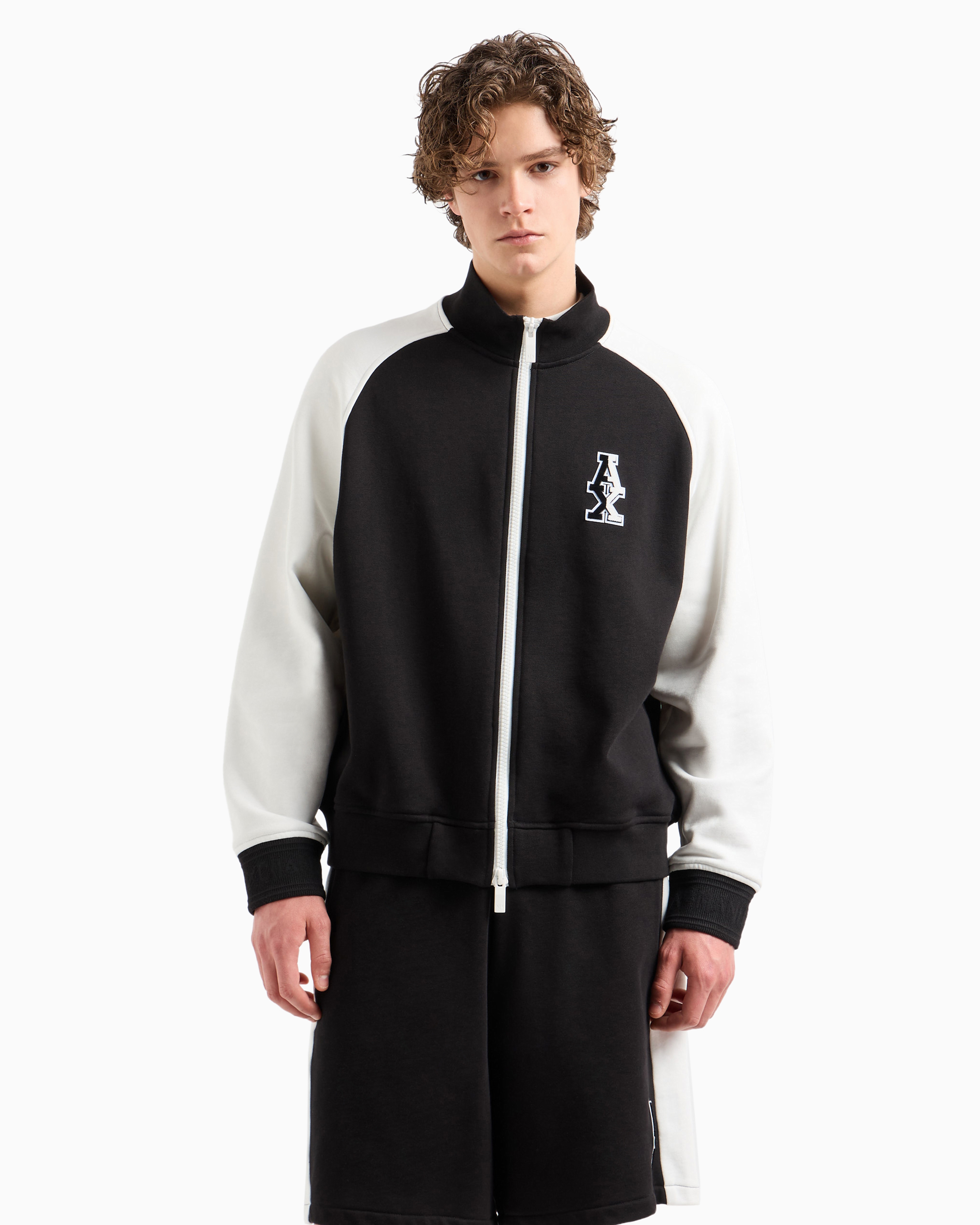 ARMANI EXCHANGE FULL ZIP SWEATSHIRT WITH TWO-TONE LOGO IN FRENCH TERRY ASV 