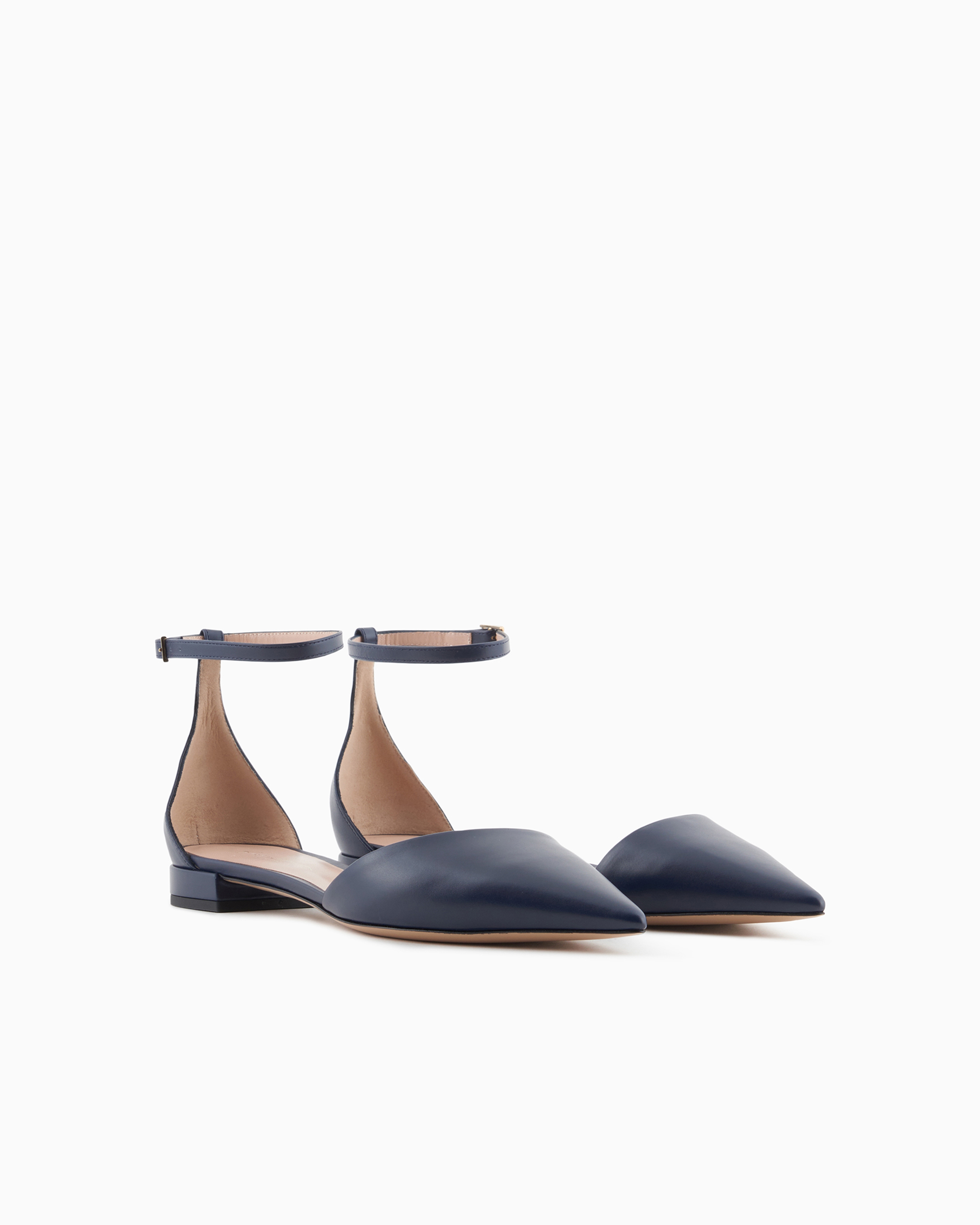 Shop Giorgio Armani Leather Ballerinas With Strap In Blue